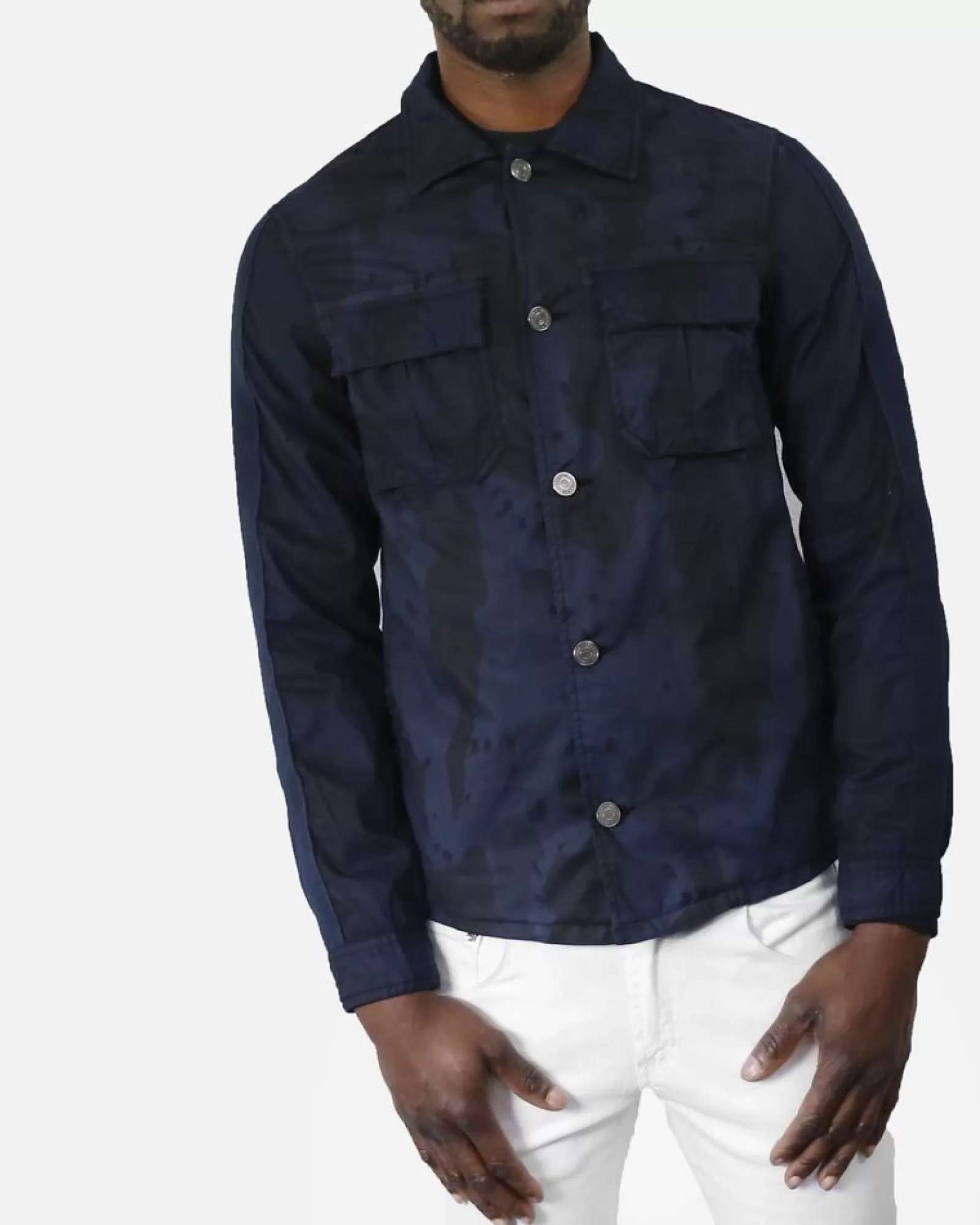 La Piscine Paris Blouson en coton imprimé camouflage Low Brand Bleu Flash Sale