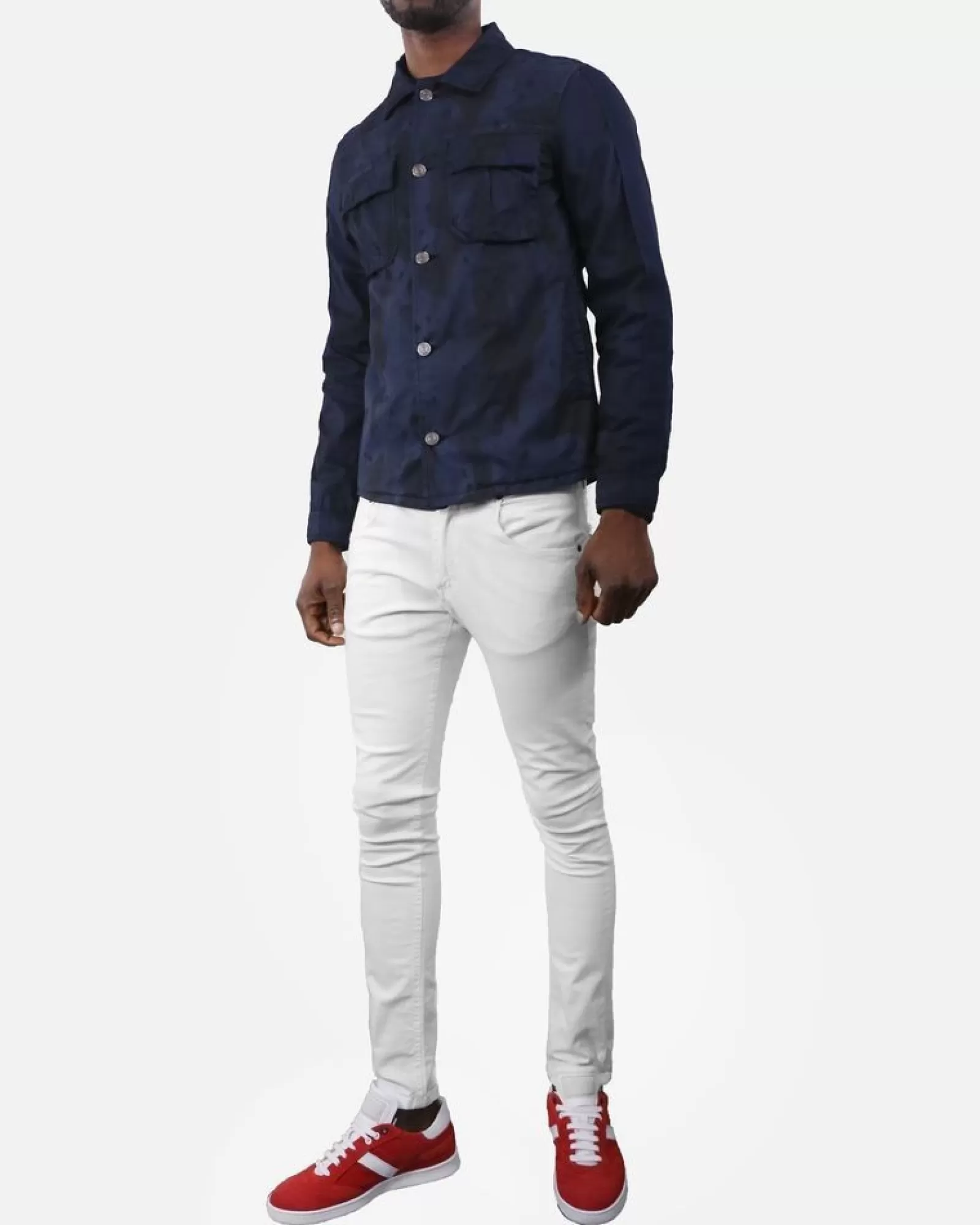 La Piscine Paris Blouson en coton imprimé camouflage Low Brand Bleu Flash Sale