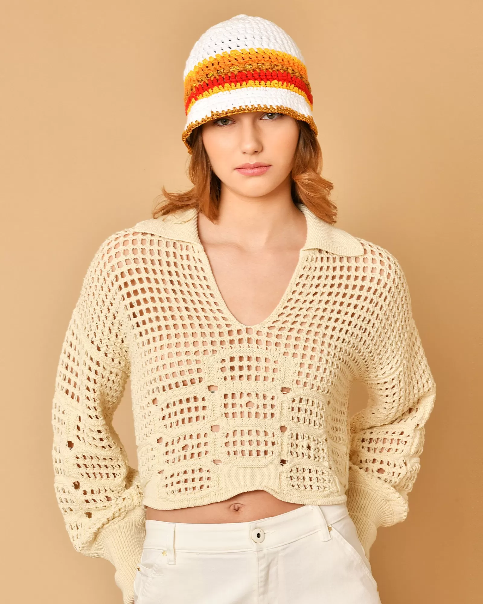 La Piscine Paris Bonnet en crochet coloré Sfizio Blanc Cheap