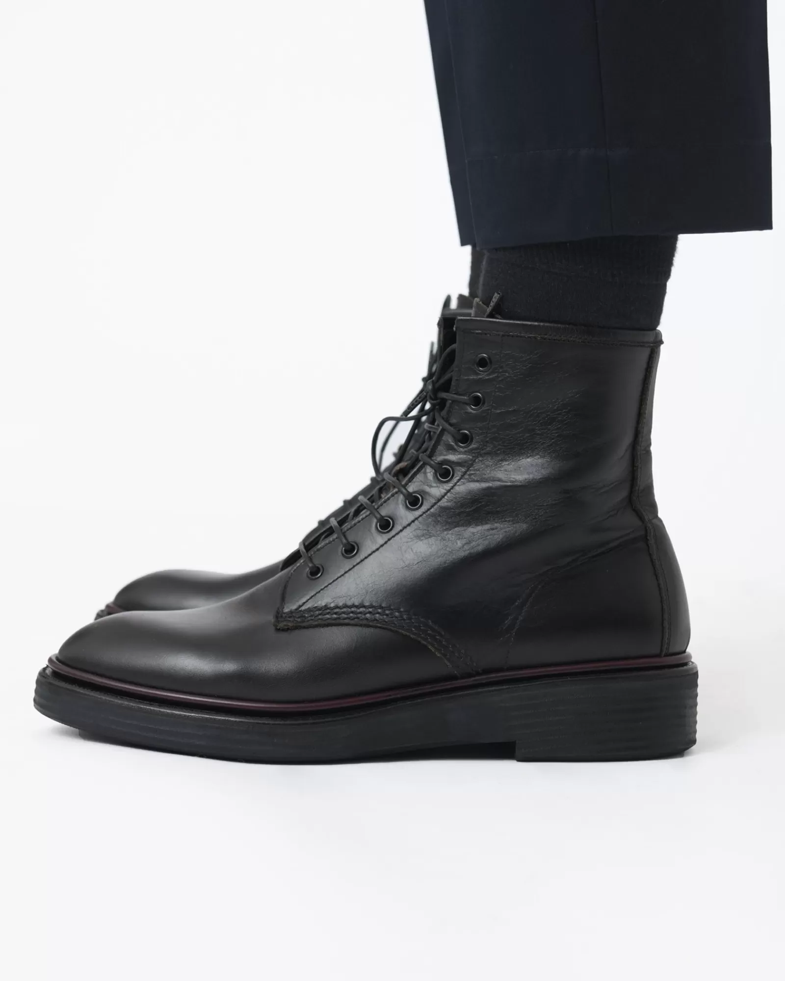 La Piscine Paris Bottines à lacets et à surpiqûres en cuir Premiata Noir Best Sale