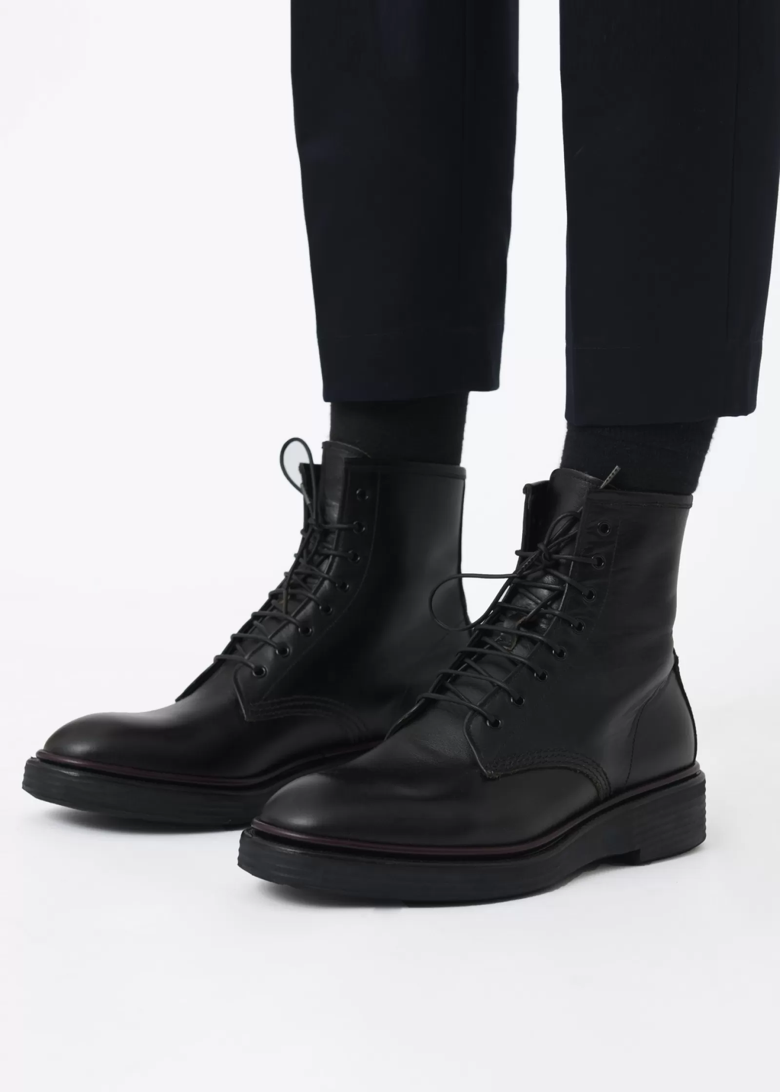 La Piscine Paris Bottines à lacets et à surpiqûres en cuir Premiata Noir Best Sale