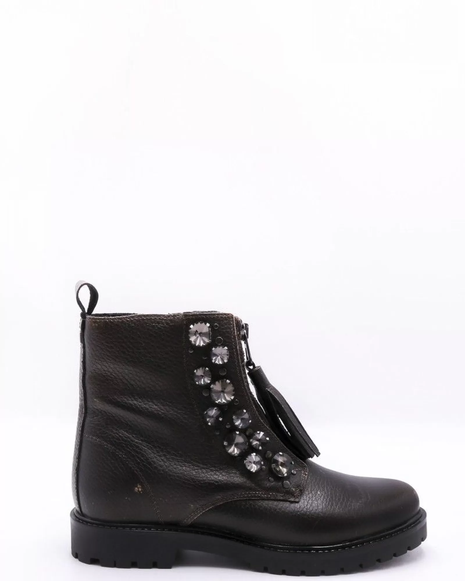 La Piscine Paris Bottines en cuir effet métallisé agrémenté de bijoux Wild Won Marron Clearance