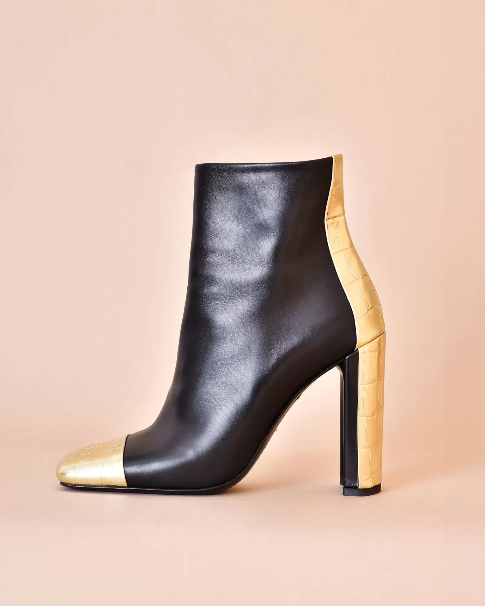 La Piscine Paris Bottines en cuir lisse et effet croco doré Premiata Noir Cheap