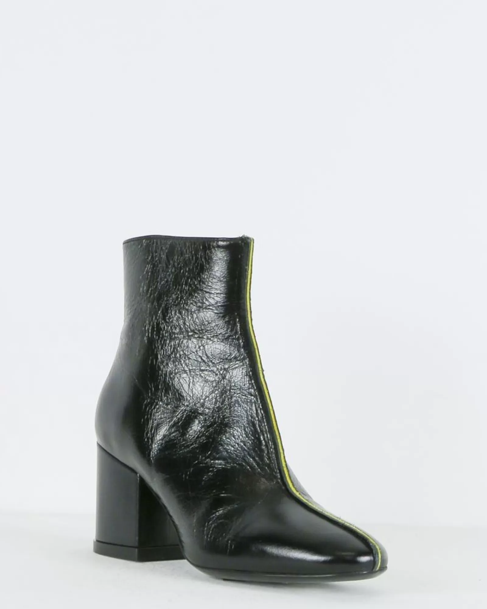 La Piscine Paris Bottines en cuir vernis à passepoile jaune Kenzo Noir Hot