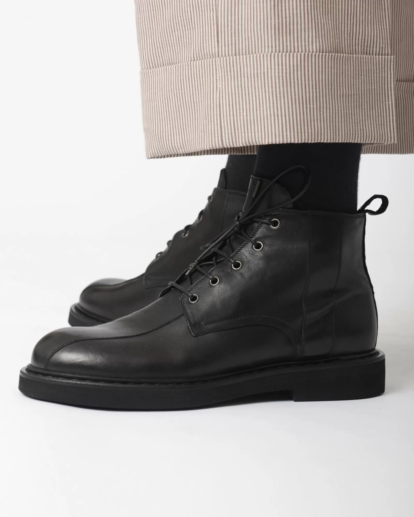 La Piscine Paris Bottines es à lacets et à surpiqûres en cuir Premiata Noir Cheap