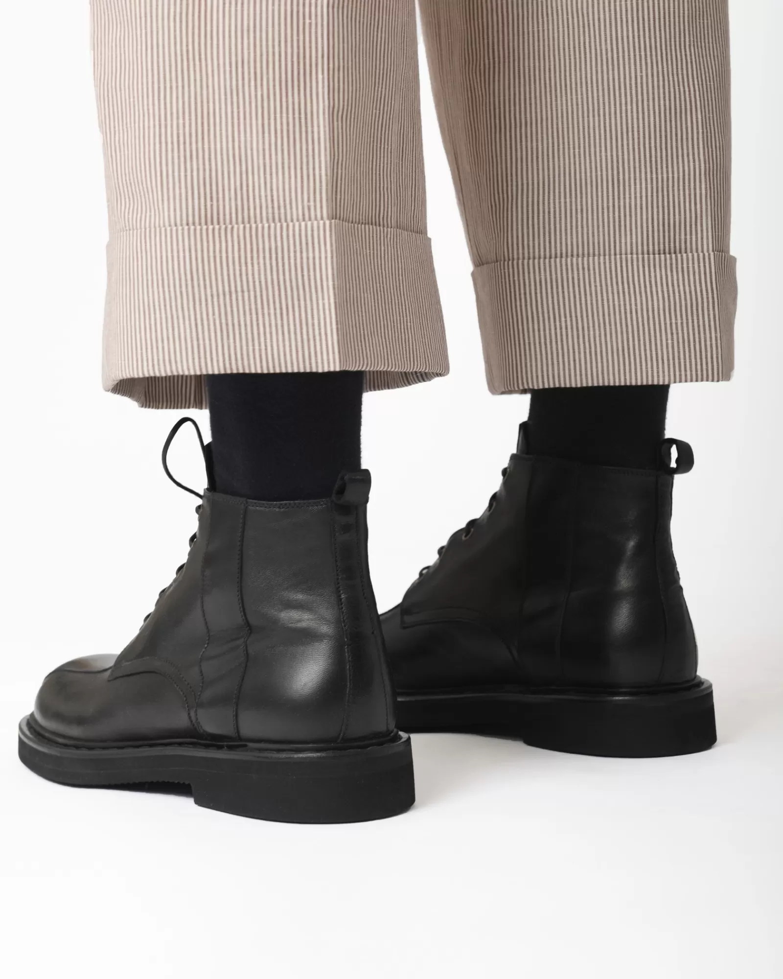 La Piscine Paris Bottines es à lacets et à surpiqûres en cuir Premiata Noir Cheap