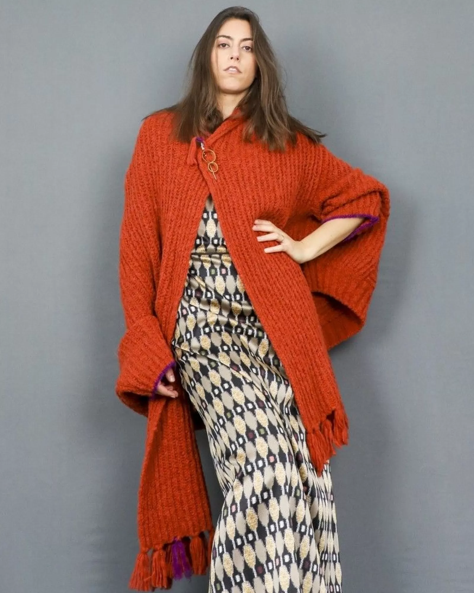 La Piscine Paris Cardigan à col châle en laine avec une broche bijoux Forte Forte Orange Store