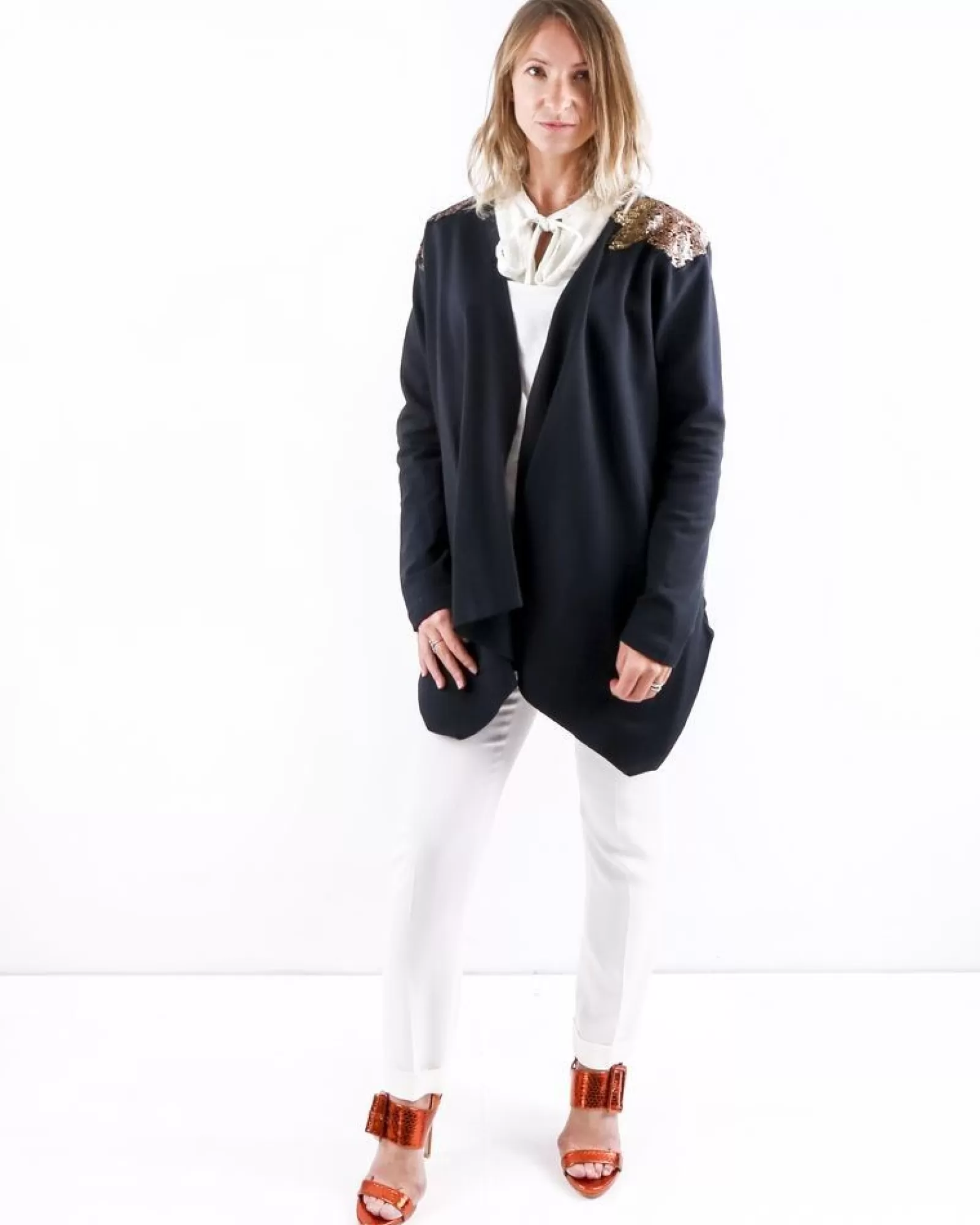 La Piscine Paris Cardigan bi-matière à broderies Jijil Noir New