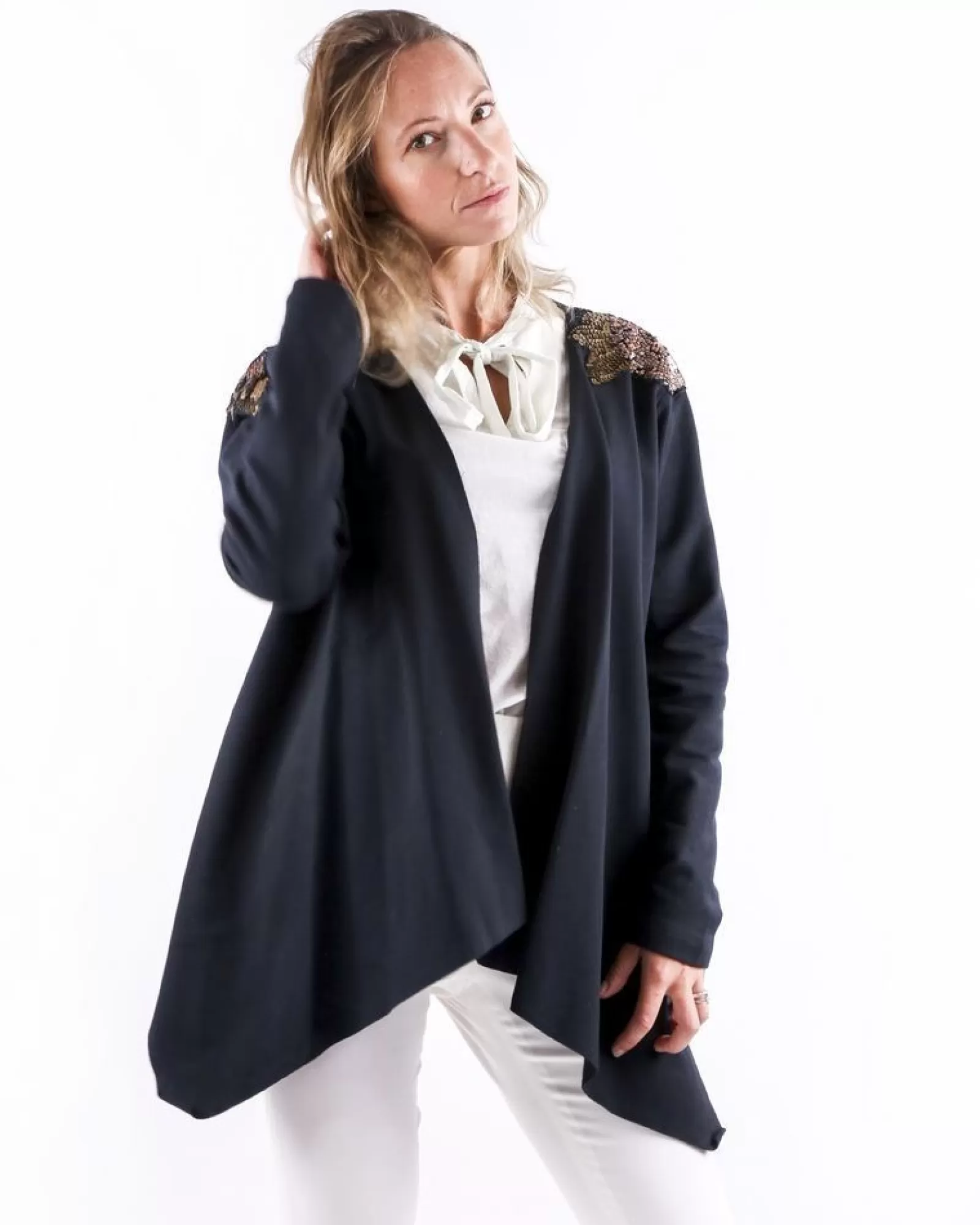 La Piscine Paris Cardigan bi-matière à broderies Jijil Noir New