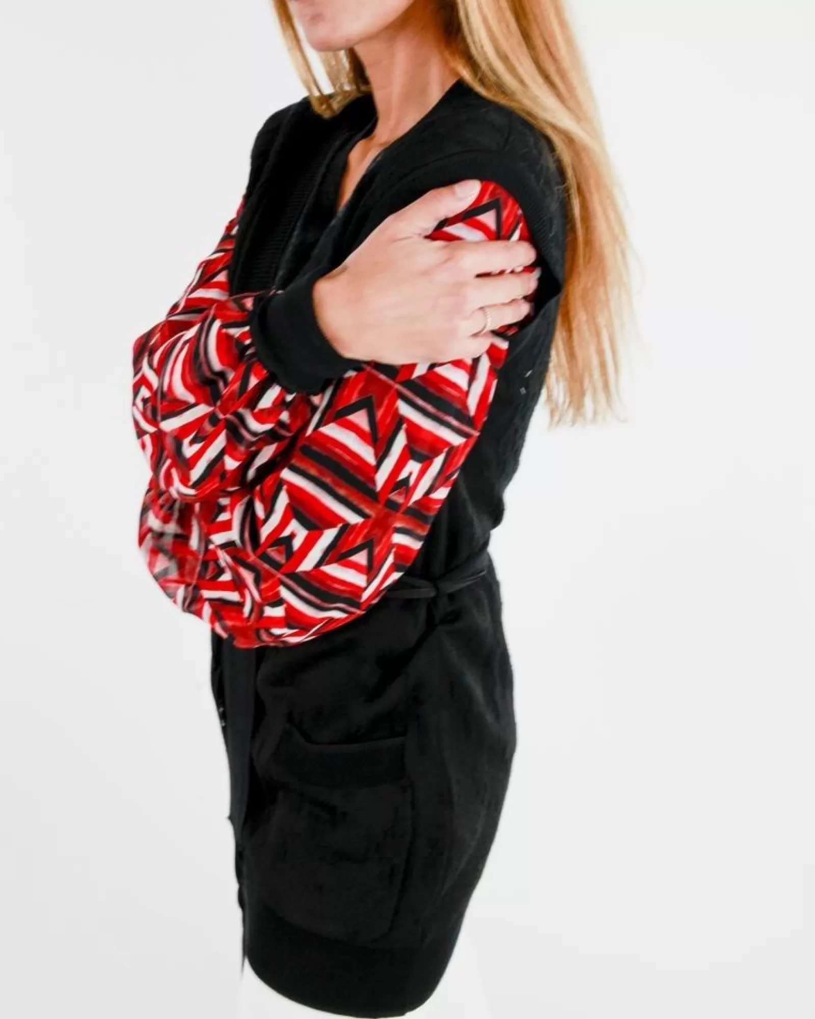 La Piscine Paris Cardigan bi-matière à manches mousseline rouge Just Cavalli Noir Best