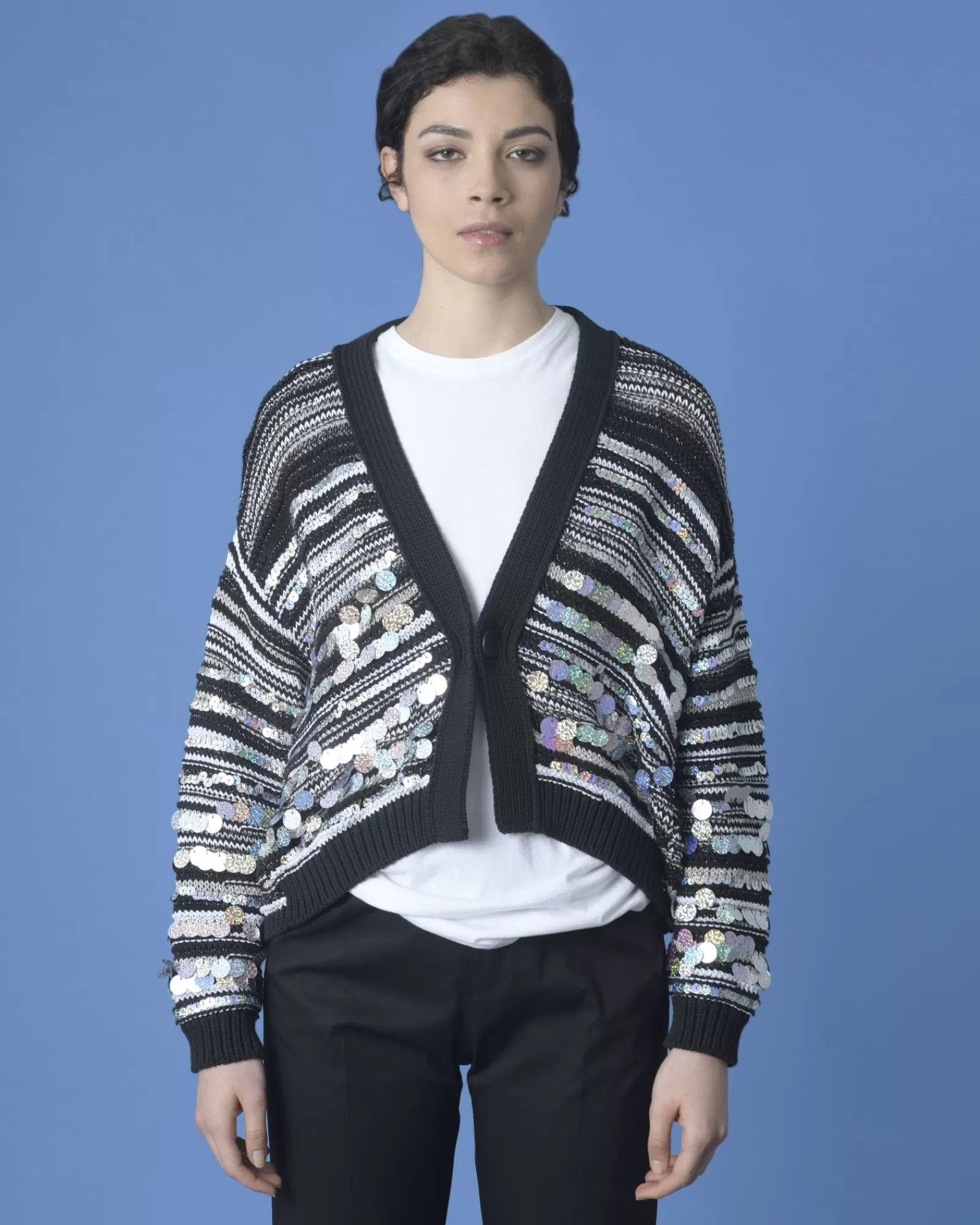 La Piscine Paris Cardigan brodé à paillettes Nude Noir Clearance