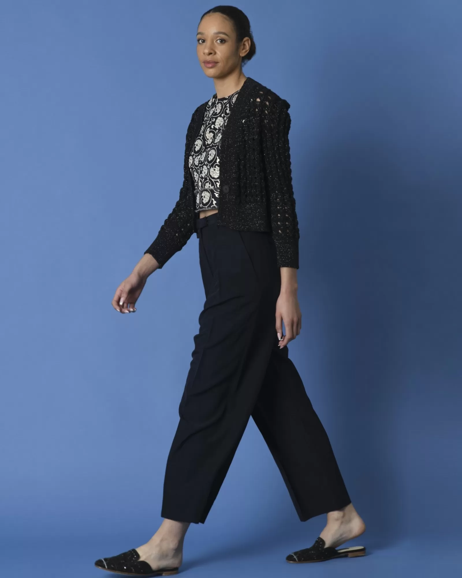 La Piscine Paris Cardigan court en tricot Nude Noir Outlet