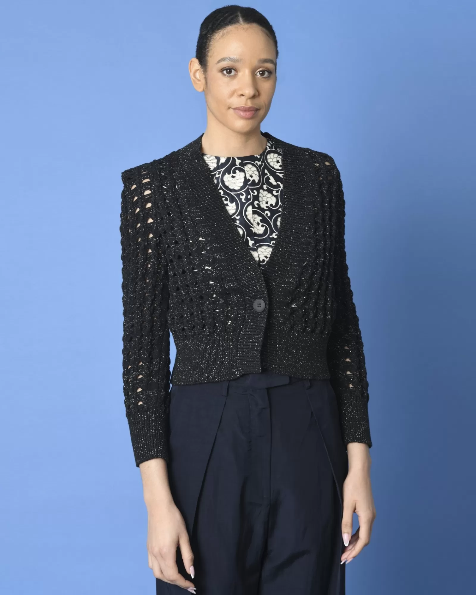 La Piscine Paris Cardigan court en tricot Nude Noir Outlet