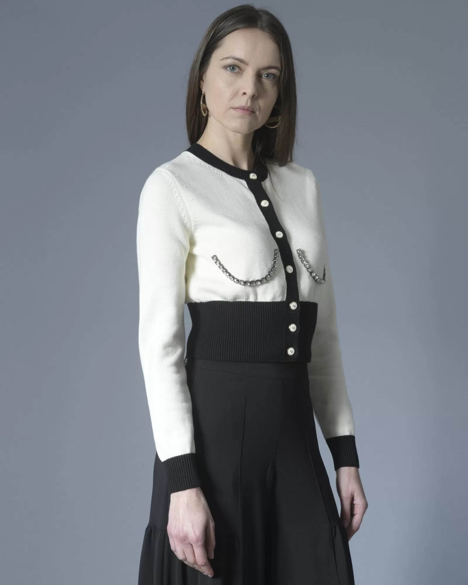 La Piscine Paris Cardigan en coton et ornements en cristaux Elisabetta Franchi Blanc Cheap