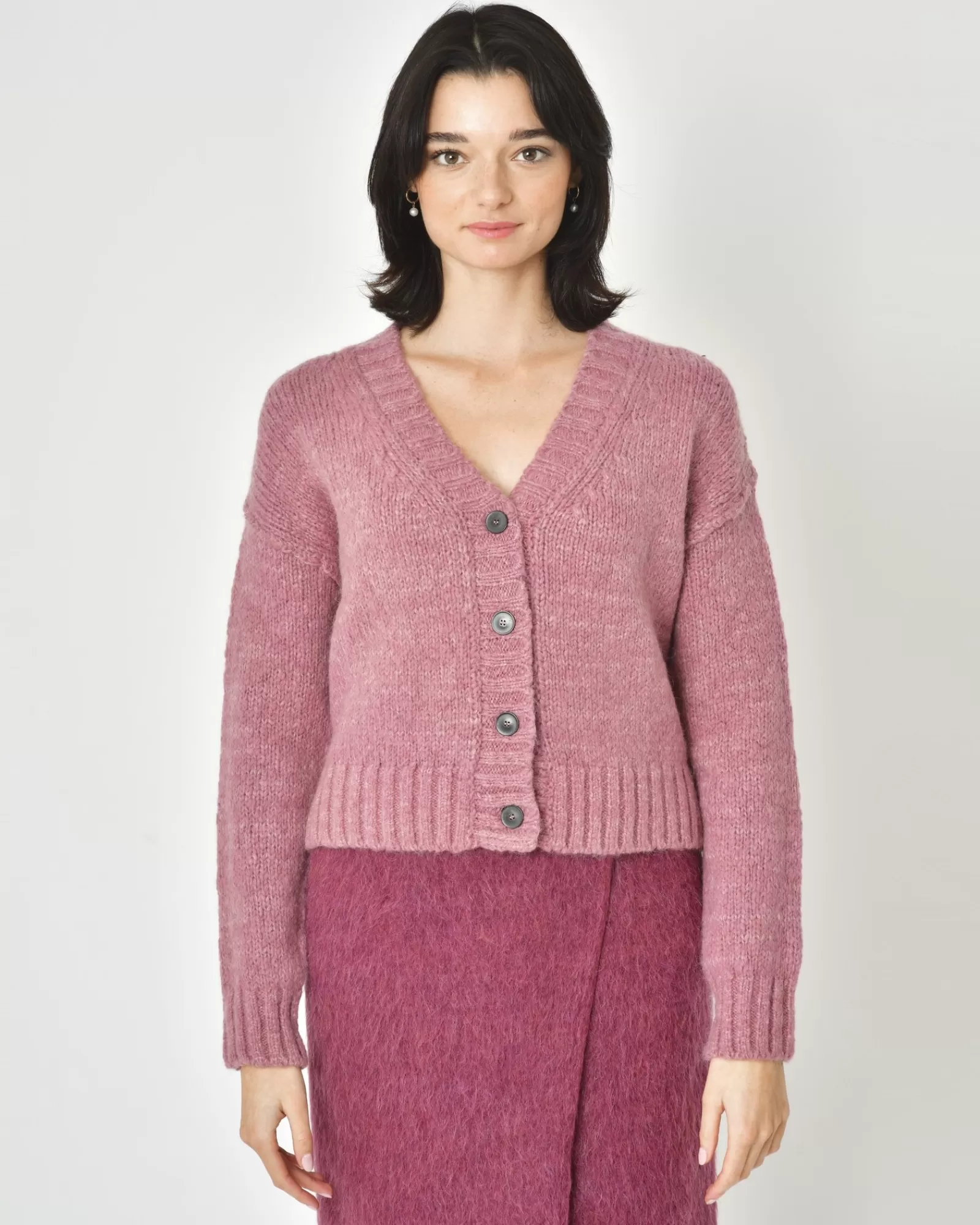 La Piscine Paris Cardigan en laine mélangée Pomandère Rose New