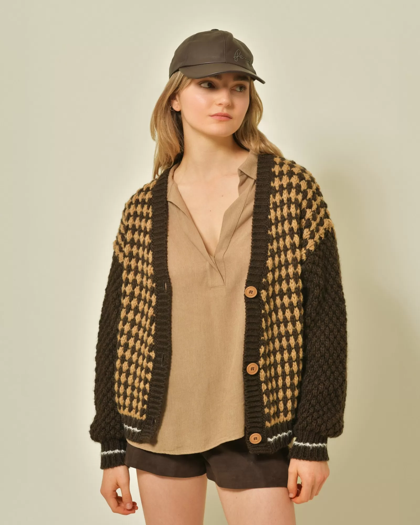 La Piscine Paris Cardigan en maille bicolore Vicario Cinque Marron Flash Sale
