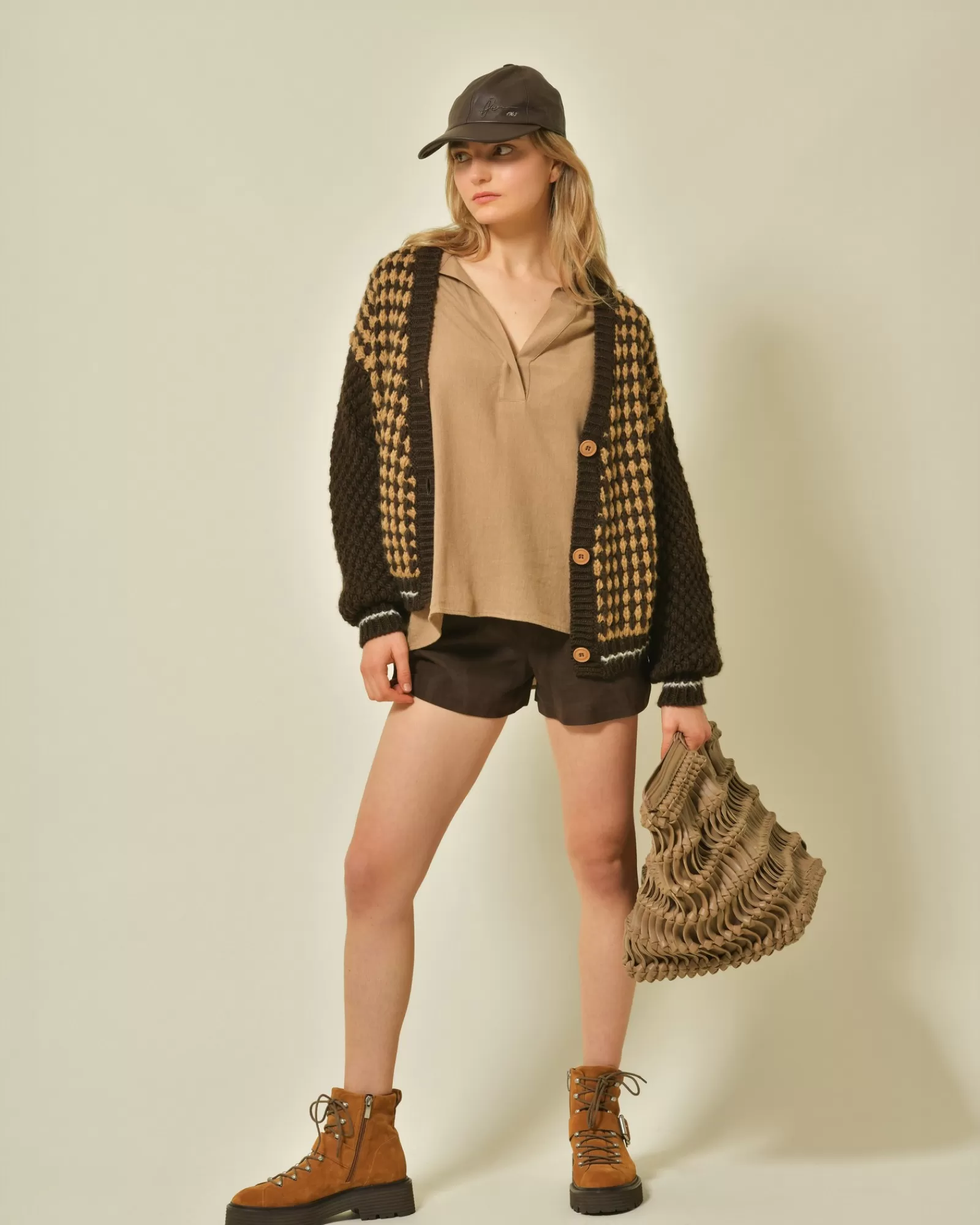 La Piscine Paris Cardigan en maille bicolore Vicario Cinque Marron Flash Sale