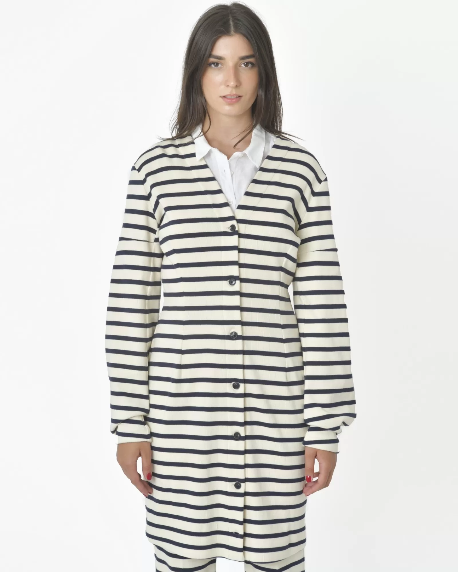 La Piscine Paris Cardigan long à rayures Borbonese Blanc Clearance