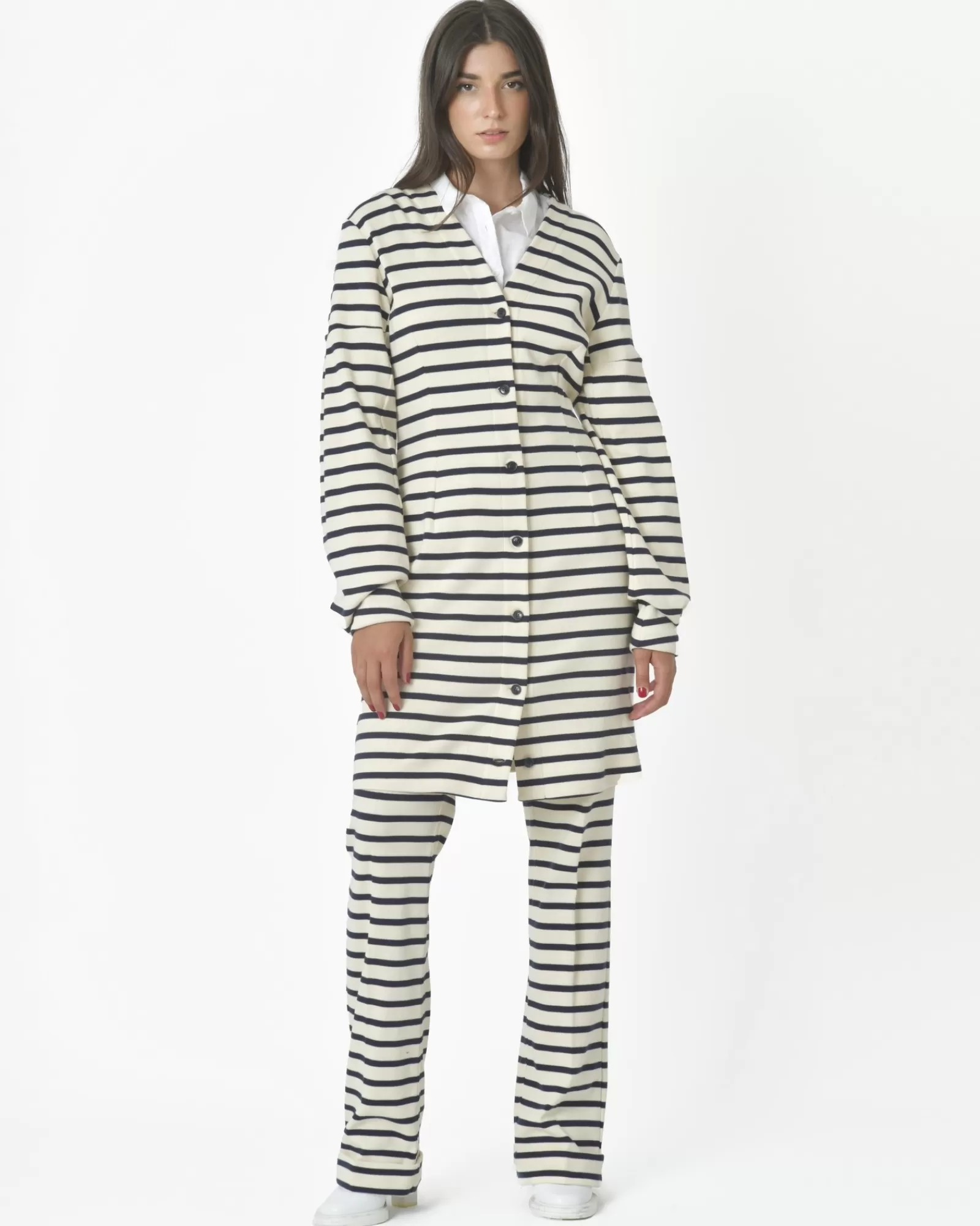 La Piscine Paris Cardigan long à rayures Borbonese Blanc Clearance