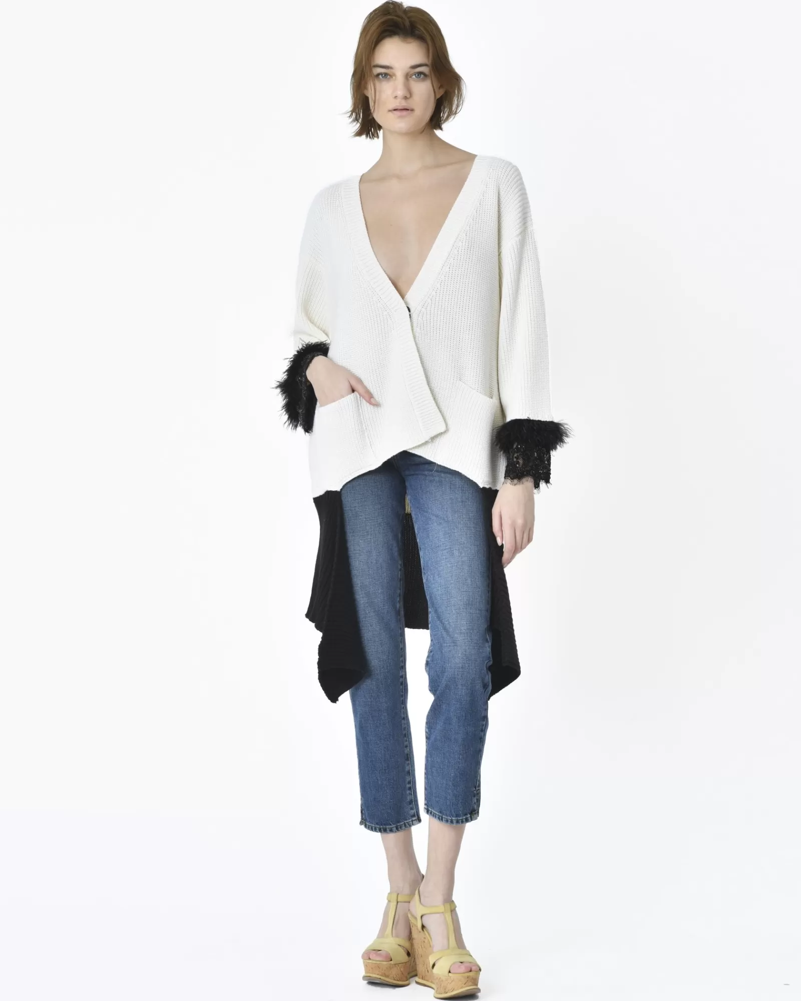 La Piscine Paris Cardigan maille épaisse he et noir L'Edition Blanc Clearance