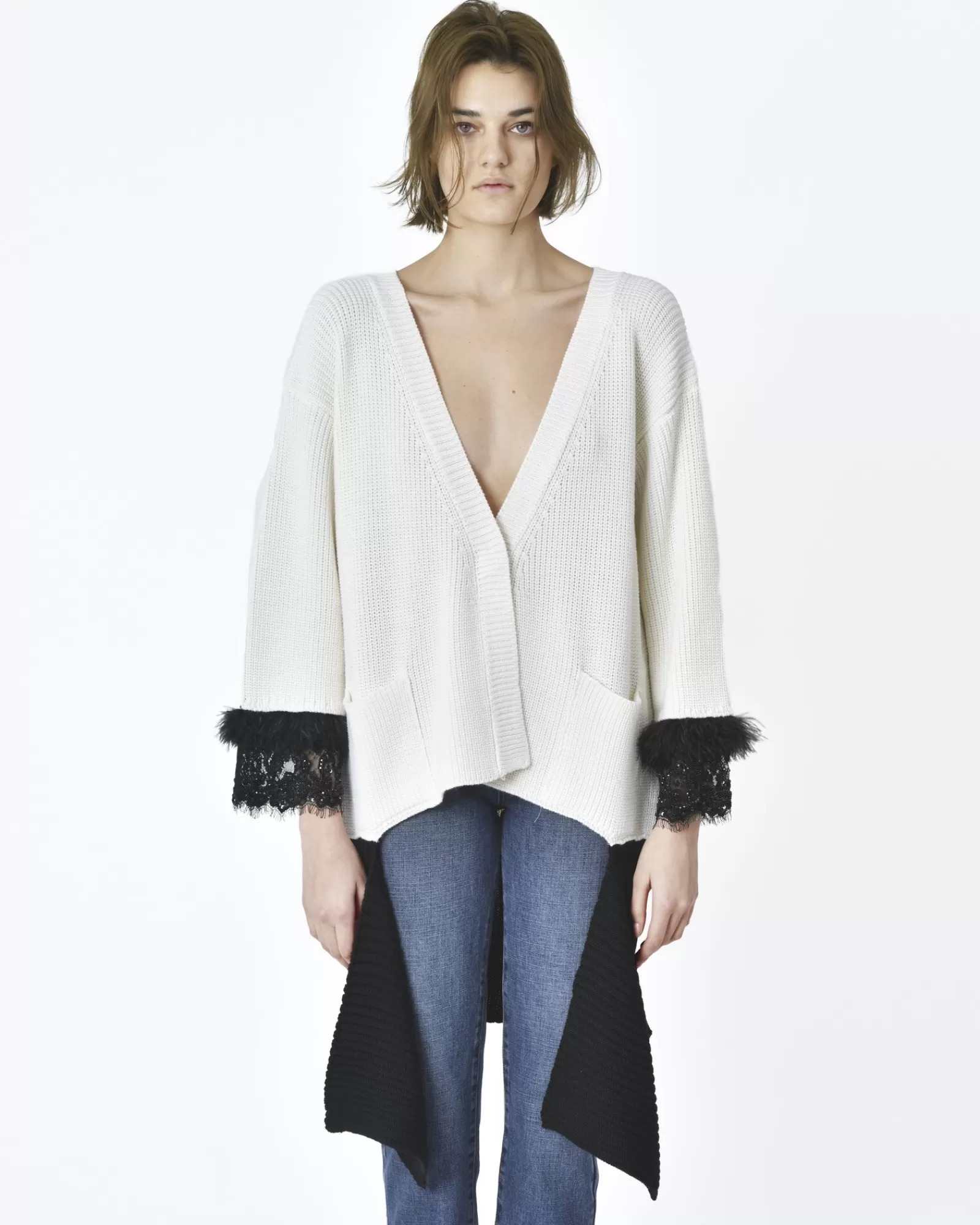 La Piscine Paris Cardigan maille épaisse he et noir L'Edition Blanc Clearance