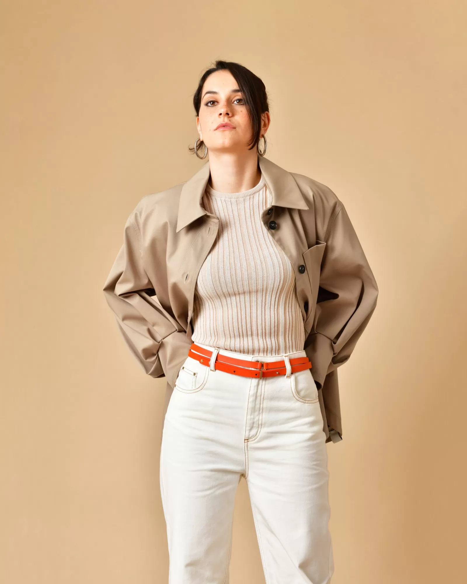 La Piscine Paris Ceinture en cuir à deux tours Lorena Antoniazzi Orange Discount