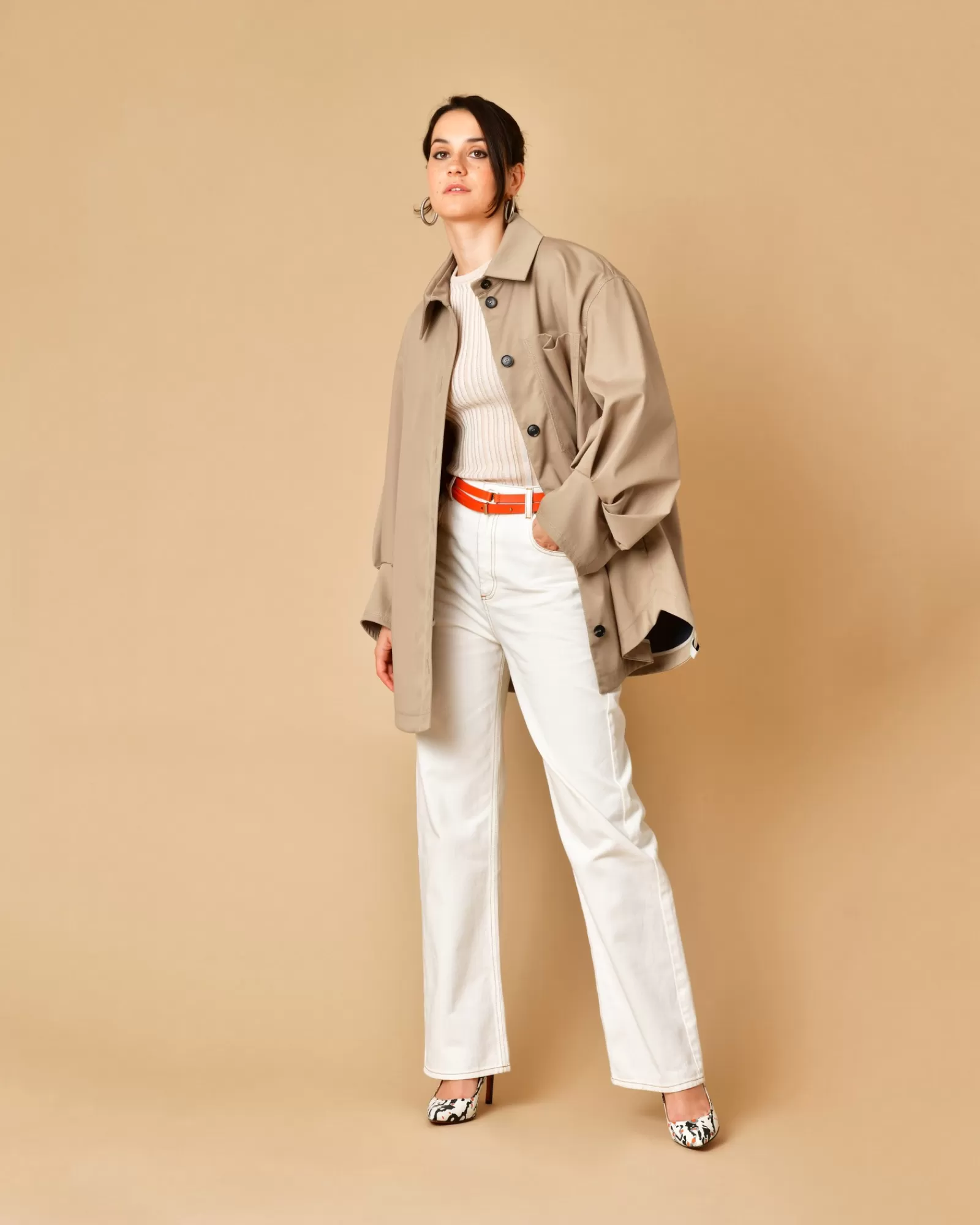 La Piscine Paris Ceinture en cuir à deux tours Lorena Antoniazzi Orange Discount