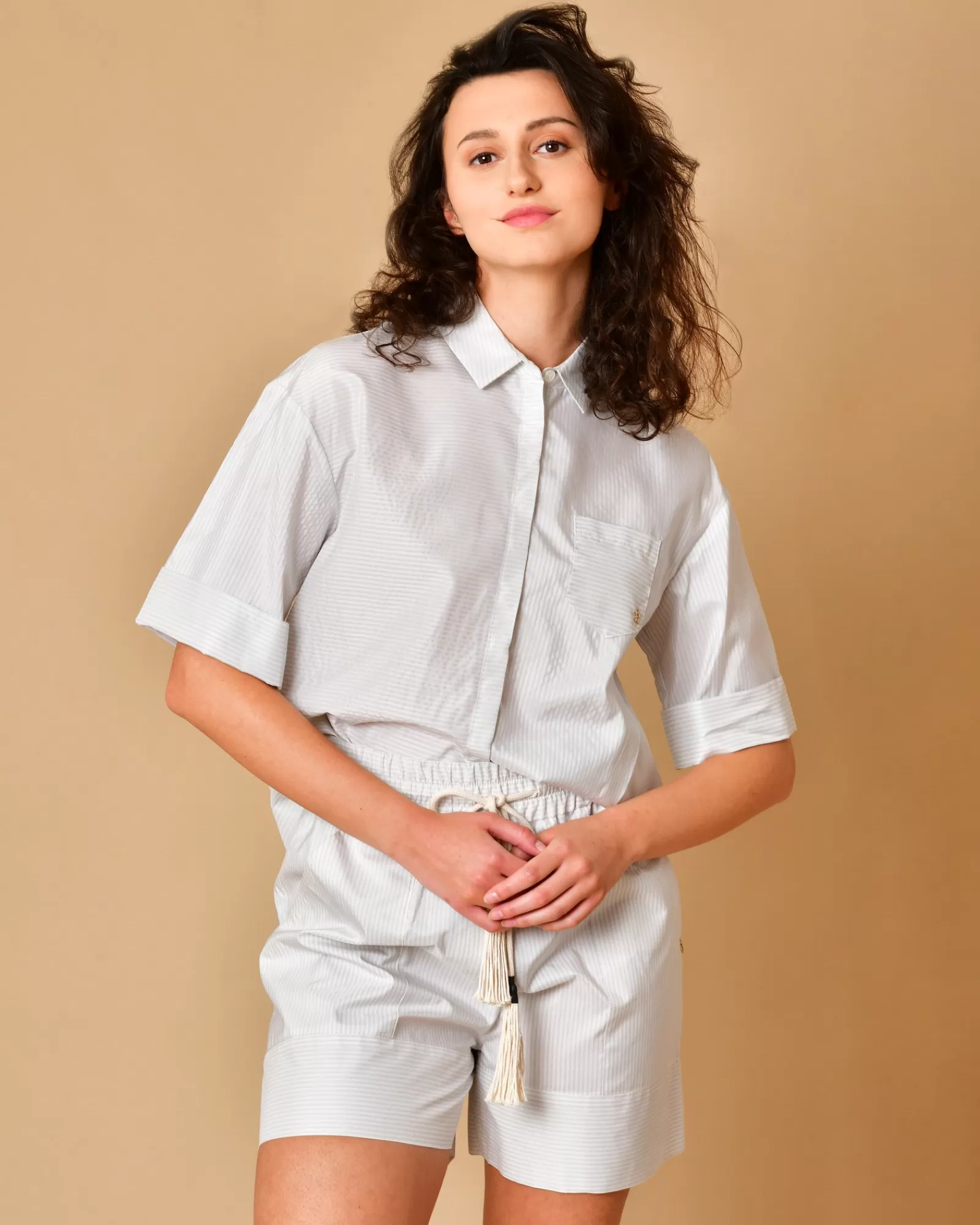 La Piscine Paris Chemise à rayures en soie Lorena Antoniazzi Bleu Flash Sale