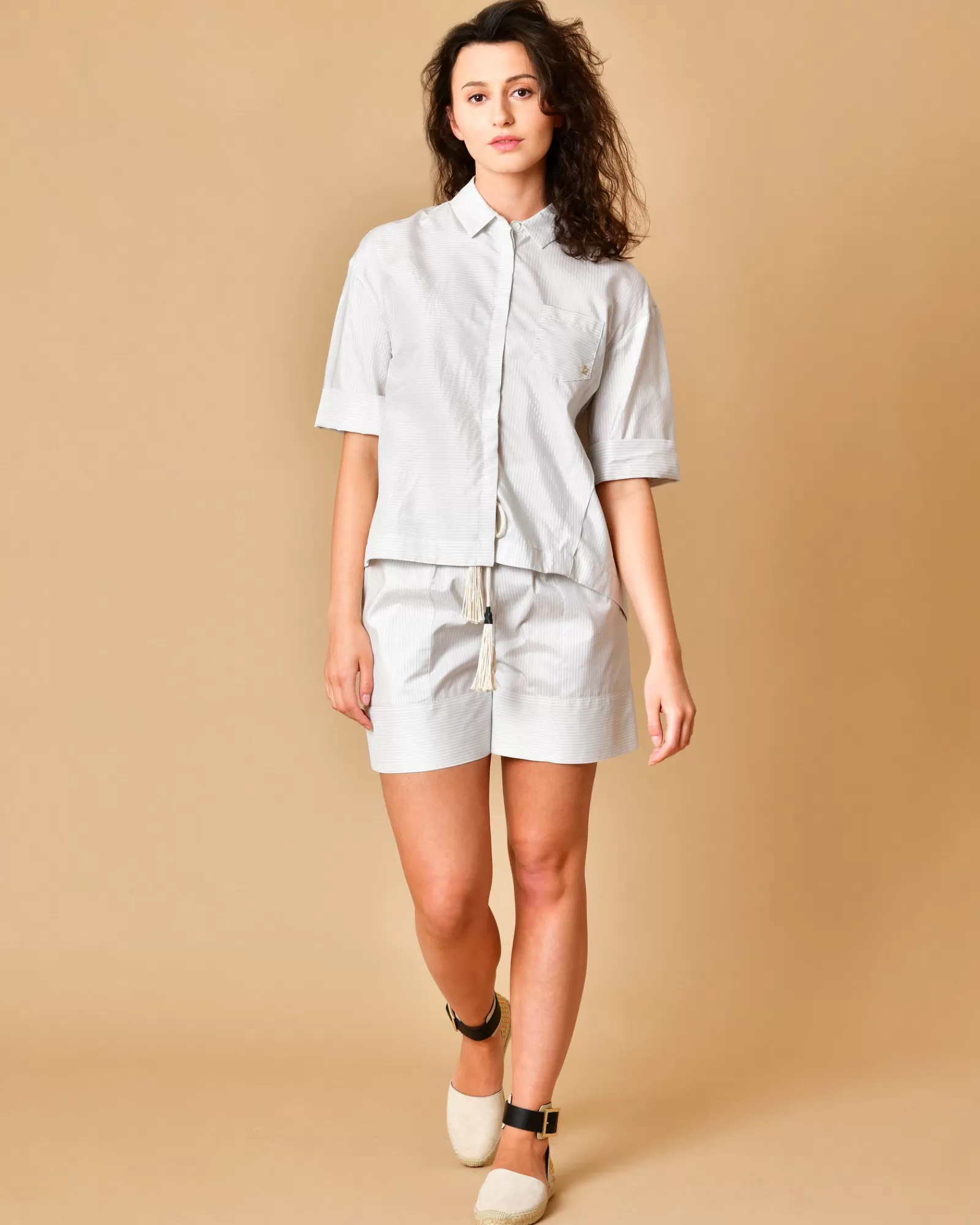 La Piscine Paris Chemise à rayures en soie Lorena Antoniazzi Bleu Flash Sale