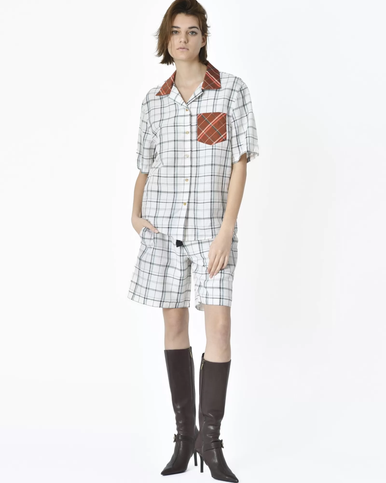 La Piscine Paris Chemise d'ensemble pyjama à carreaux McQ Alexander Mcqueen Blanc New