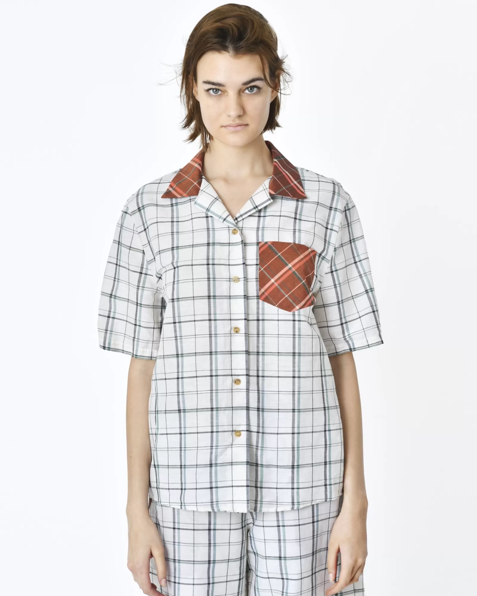 La Piscine Paris Chemise d'ensemble pyjama à carreaux McQ Alexander Mcqueen Blanc New