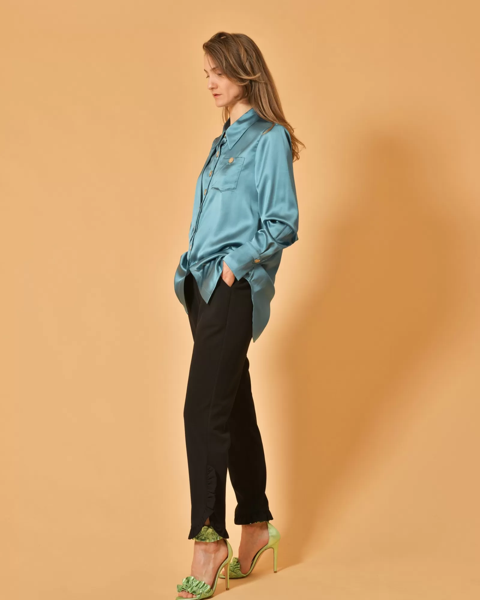 La Piscine Paris Chemise en satin vert d’eau Edward Achour Bleu Online