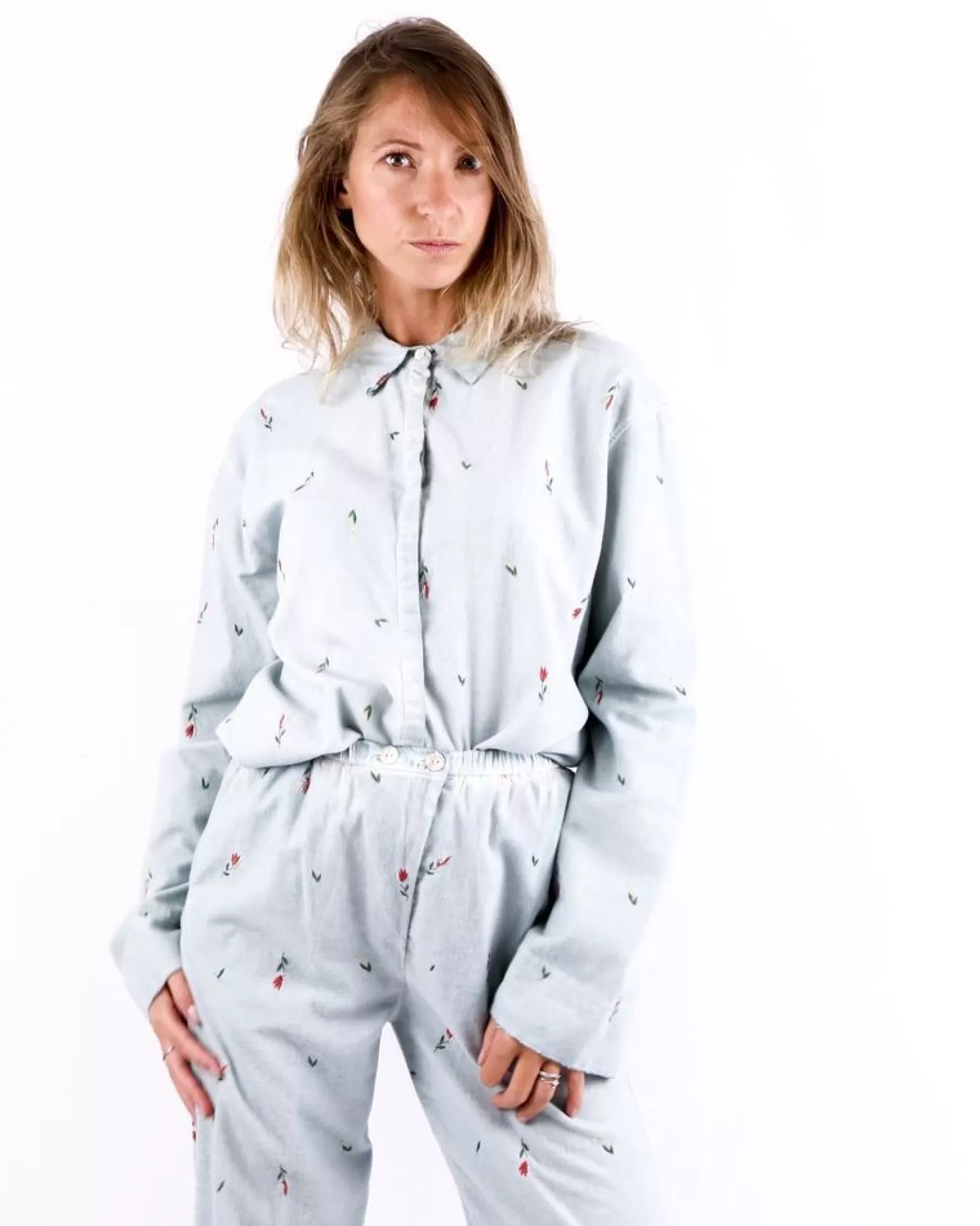 La Piscine Paris Chemise en velours brodé Forte Forte Bleu New