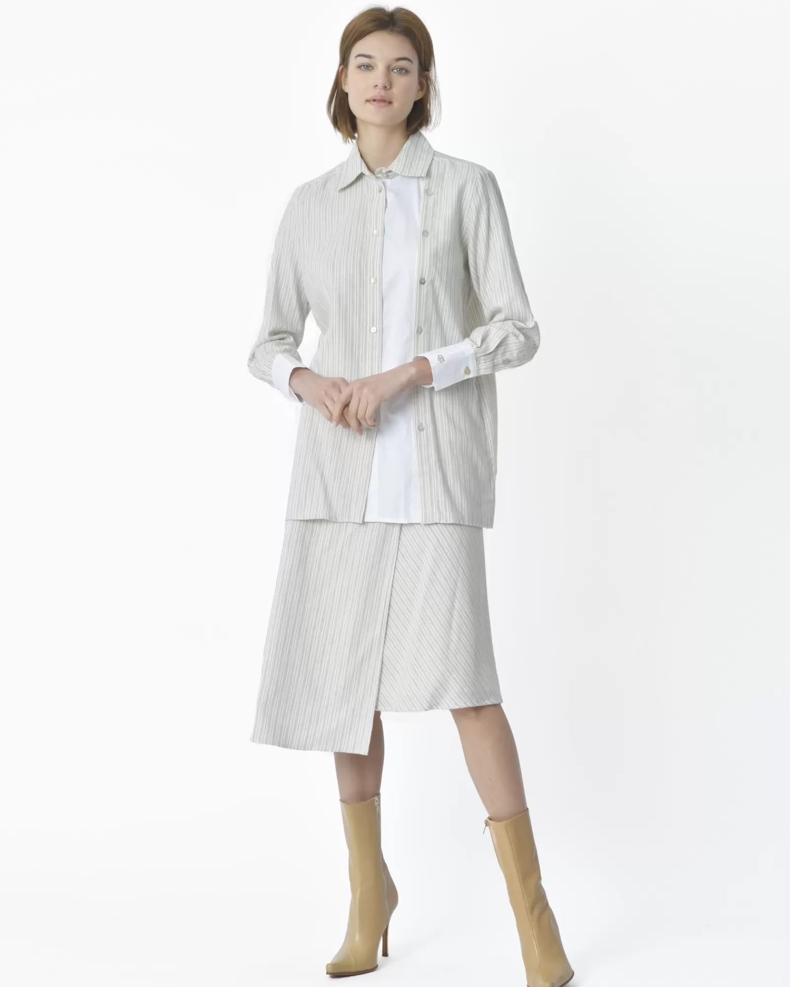 La Piscine Paris Chemise rayée empiècement blanc devant Bohelle Ecru Store