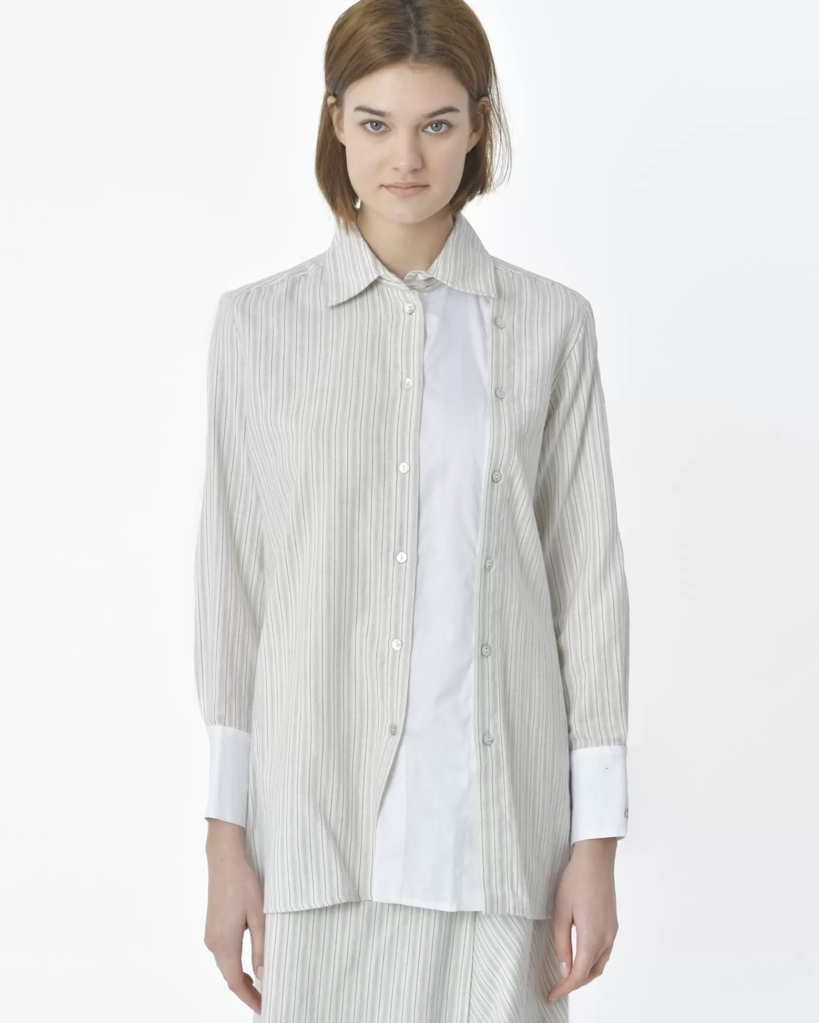 La Piscine Paris Chemise rayée empiècement blanc devant Bohelle Ecru Store
