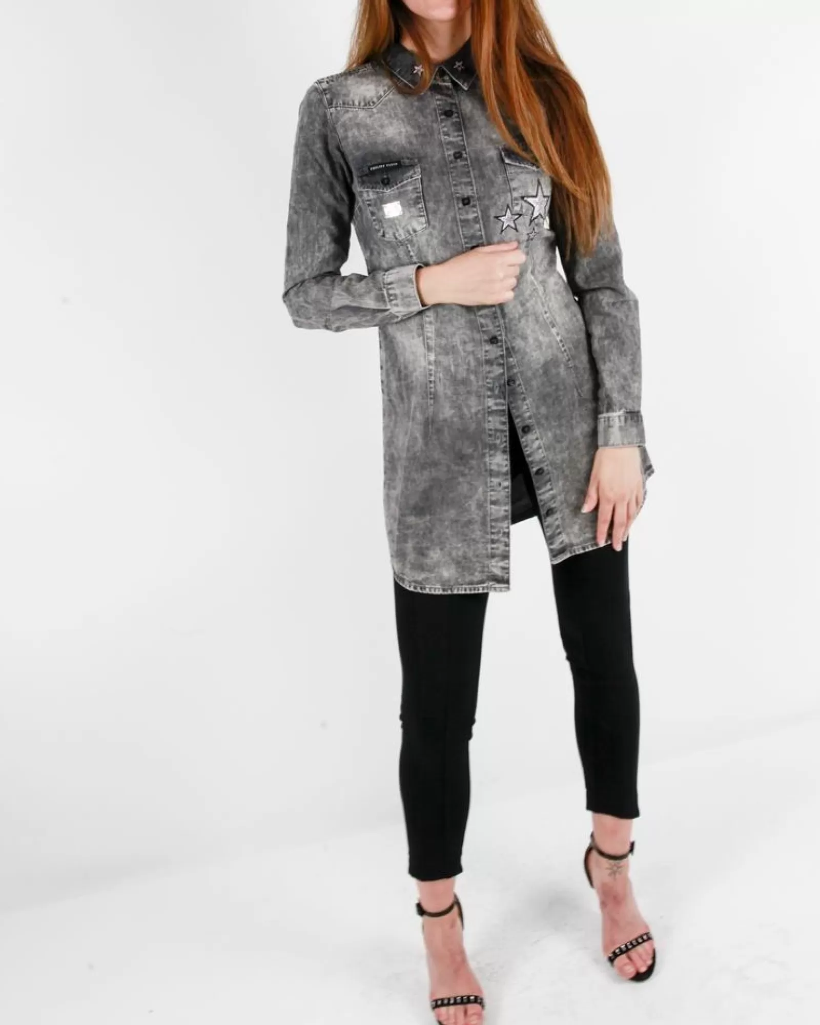 La Piscine Paris Chemisier à broderie chat Swarovski Philipp Plein Gris Store