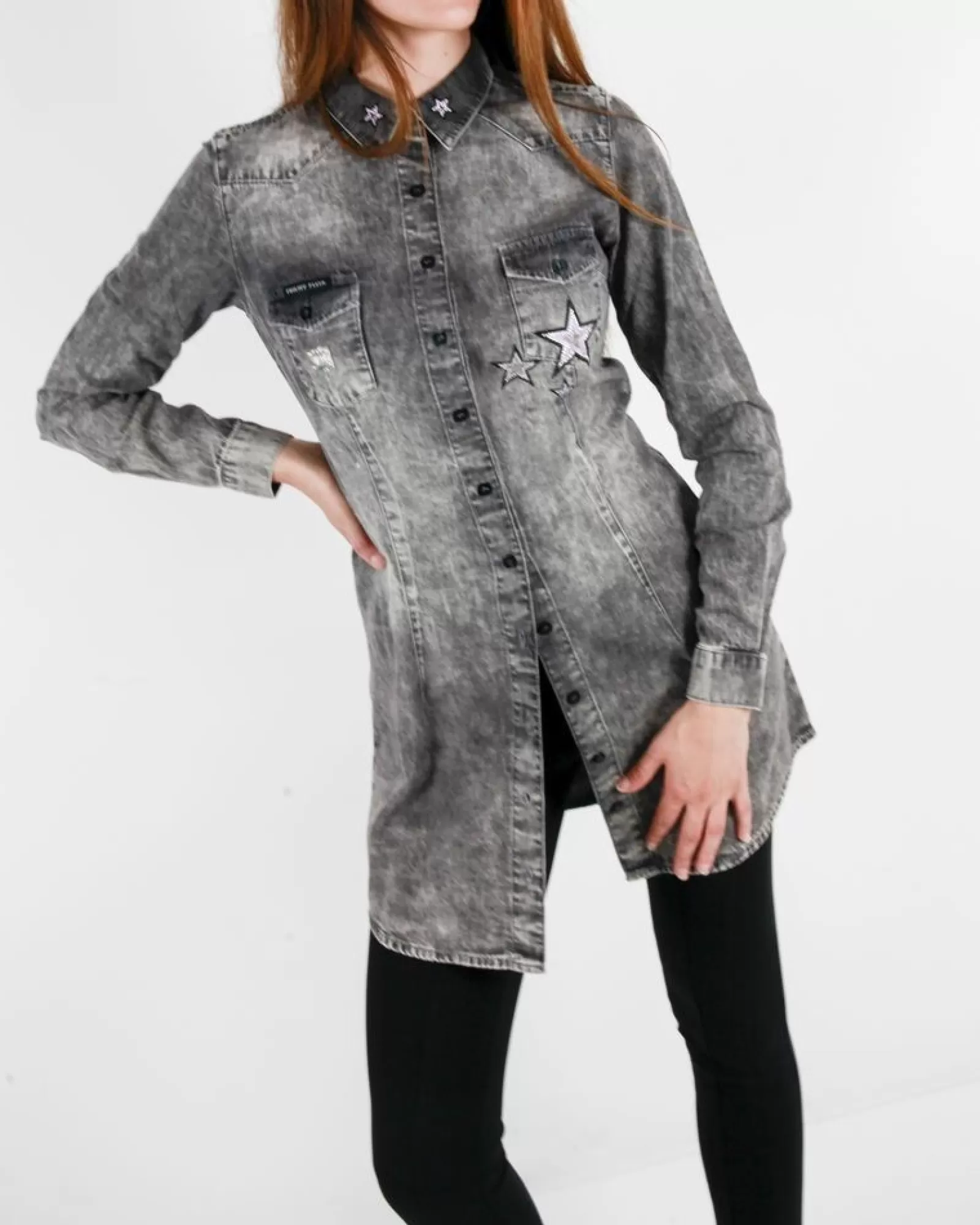La Piscine Paris Chemisier à broderie chat Swarovski Philipp Plein Gris Store