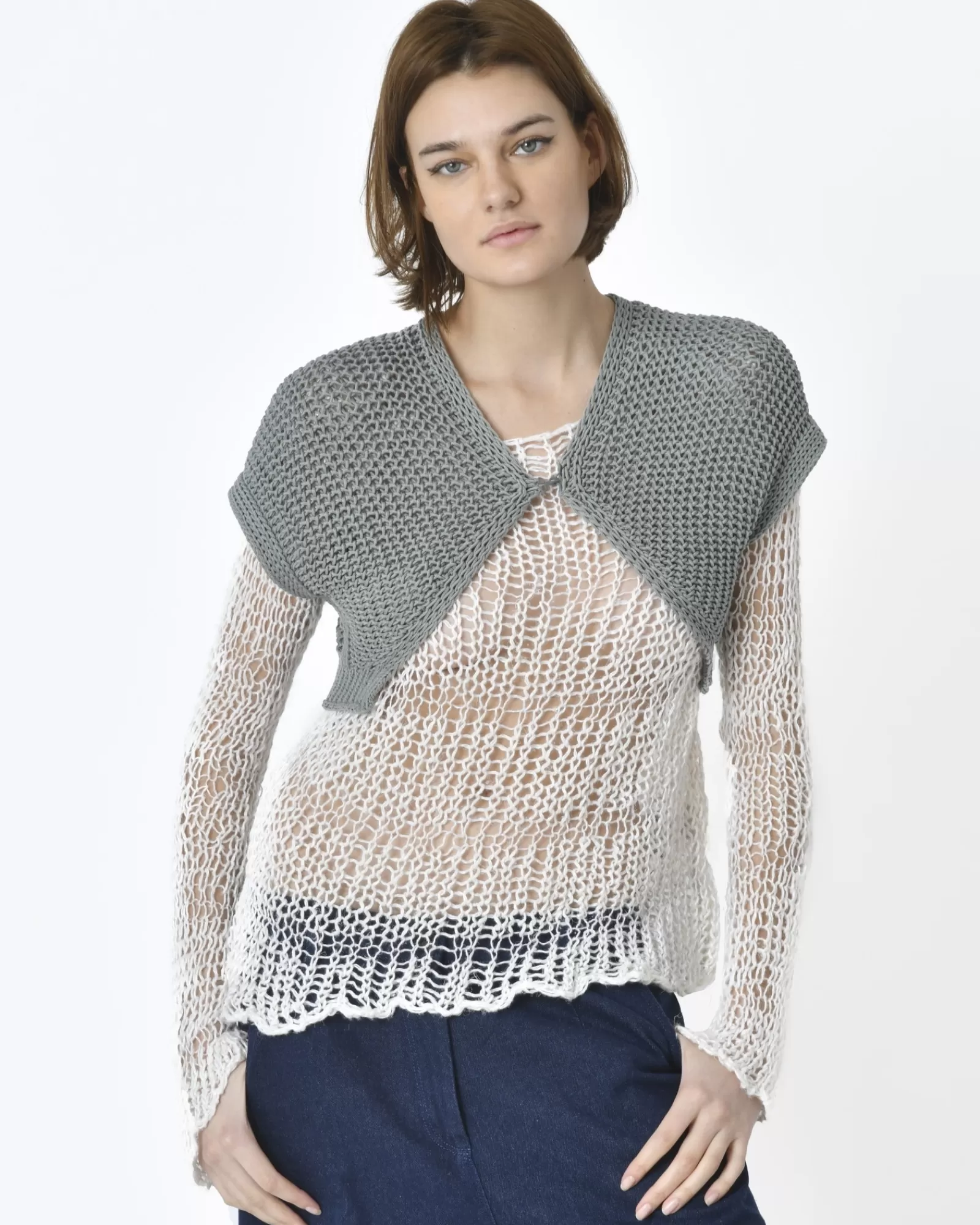 La Piscine Paris Gilet court en maille Gotha Gris Hot