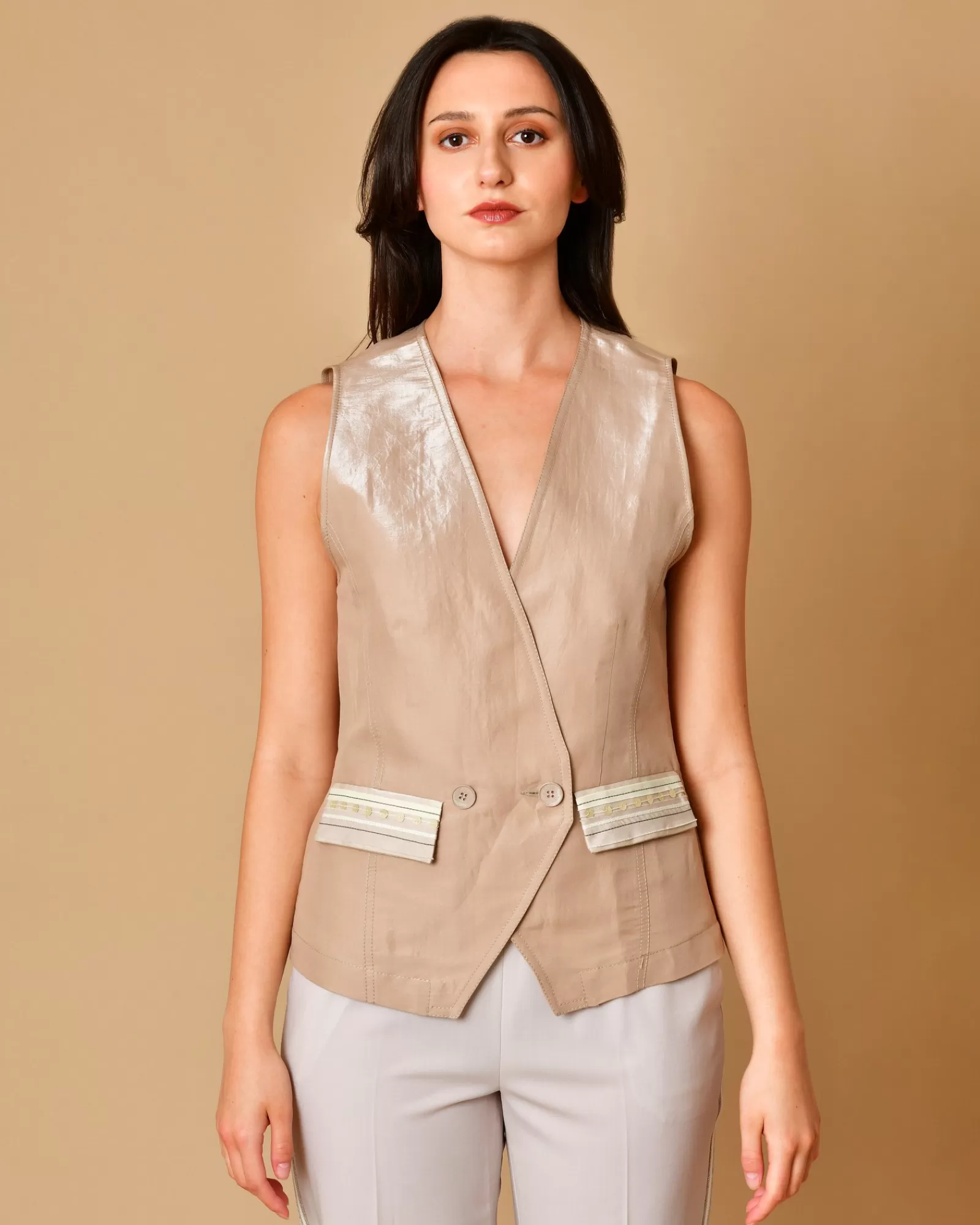 La Piscine Paris Gilet en coton Lorena Antoniazzi Beige Cheap