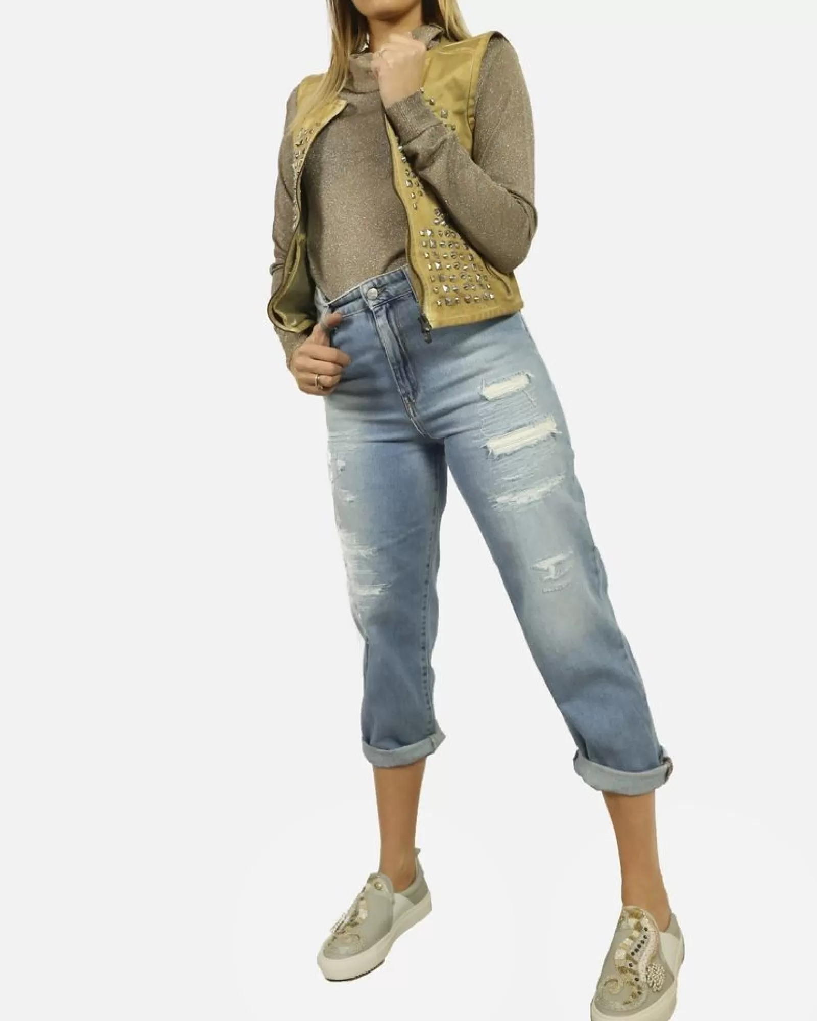 La Piscine Paris Gilet sans manches clouté Lerock Beige Outlet