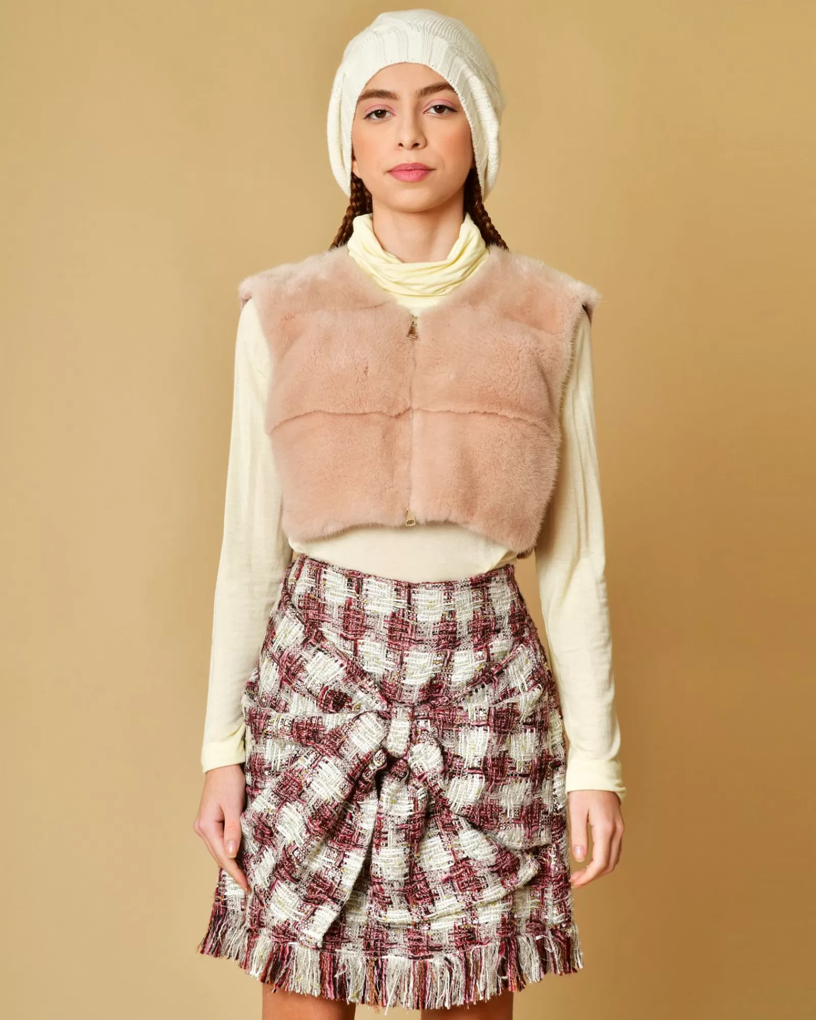 La Piscine Paris Gilet sans manches en maille et vison Manzoni 24 Rose Fashion