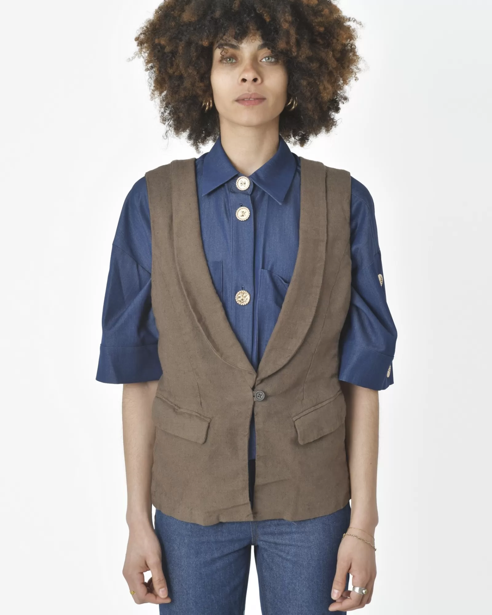 La Piscine Paris Gilet sans manches 120% Lino Marron Cheap