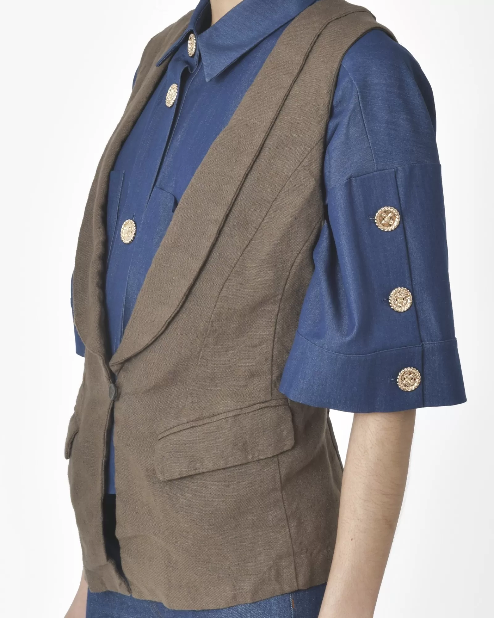 La Piscine Paris Gilet sans manches 120% Lino Marron Cheap