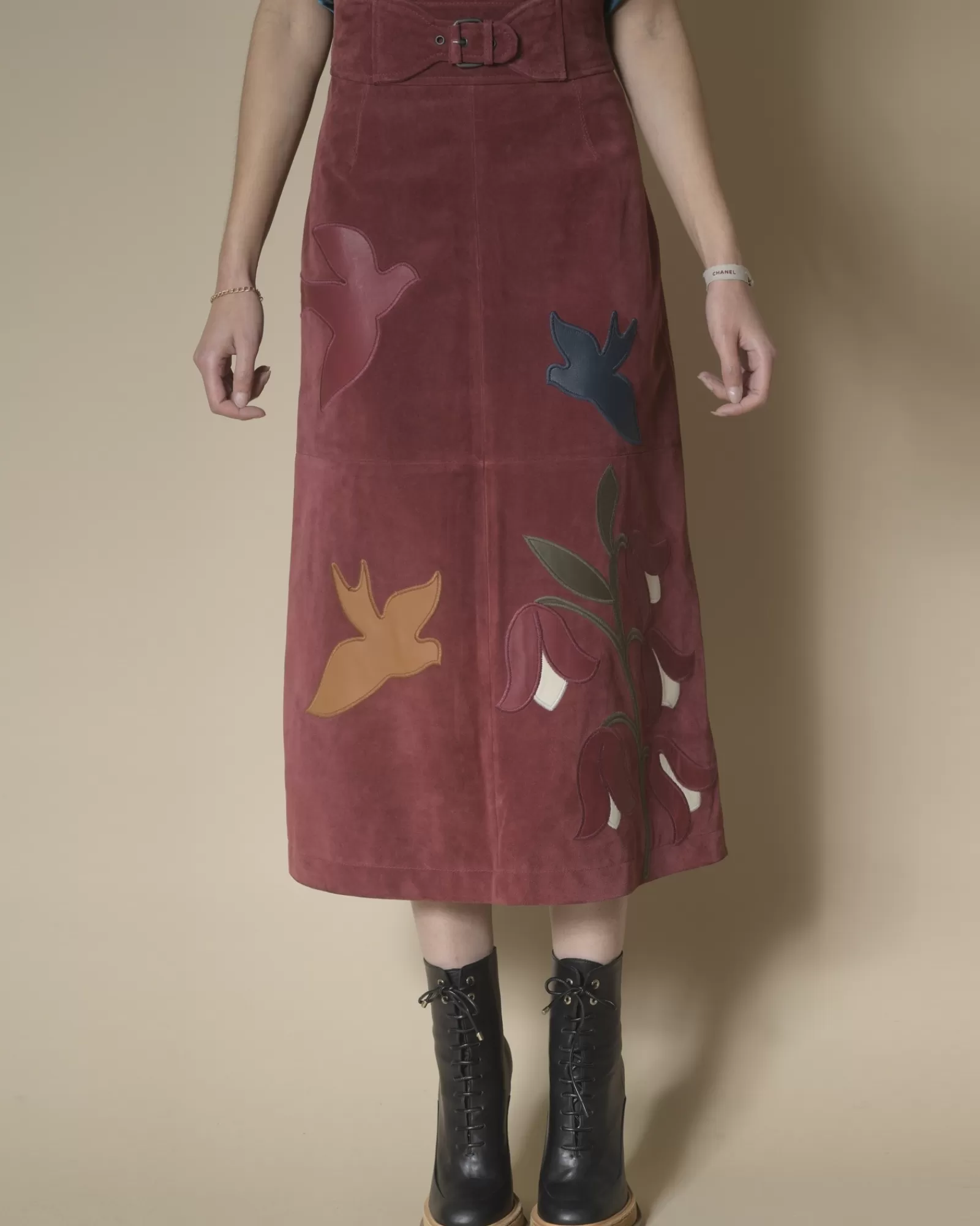 La Piscine Paris Jupe en daim à empiècements Valentino Bordeaux Flash Sale