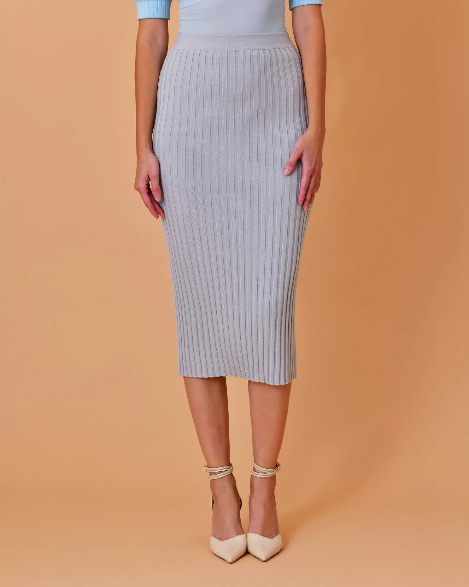 La Piscine Paris Jupe en laine vierge et soie Lorena Antoniazzi Gris Cheap