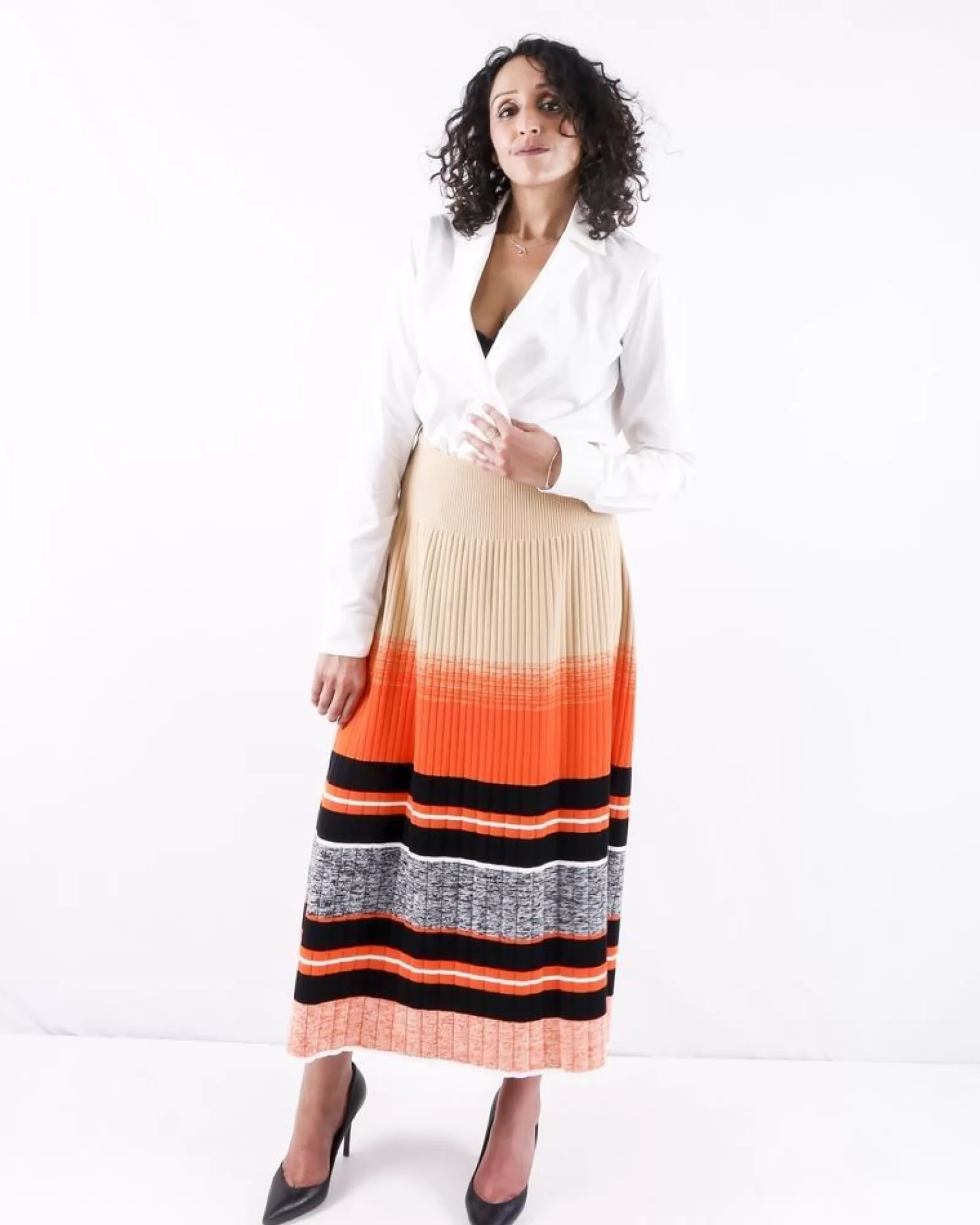 La Piscine Paris Jupe longue plissé rayée Sportmax Beige Cheap