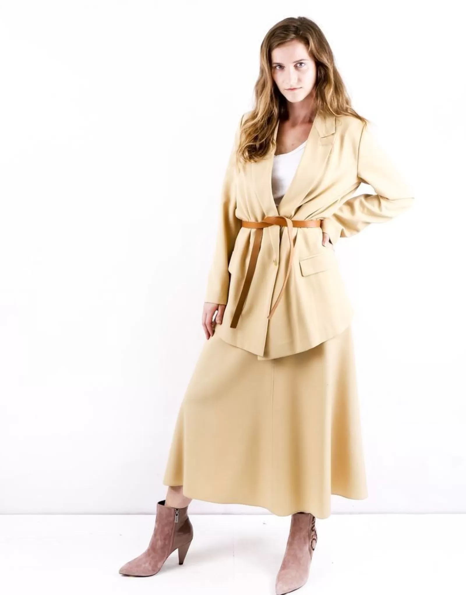 La Piscine Paris Jupe trapèze longueur midi en crêpe Forte Forte Beige Fashion
