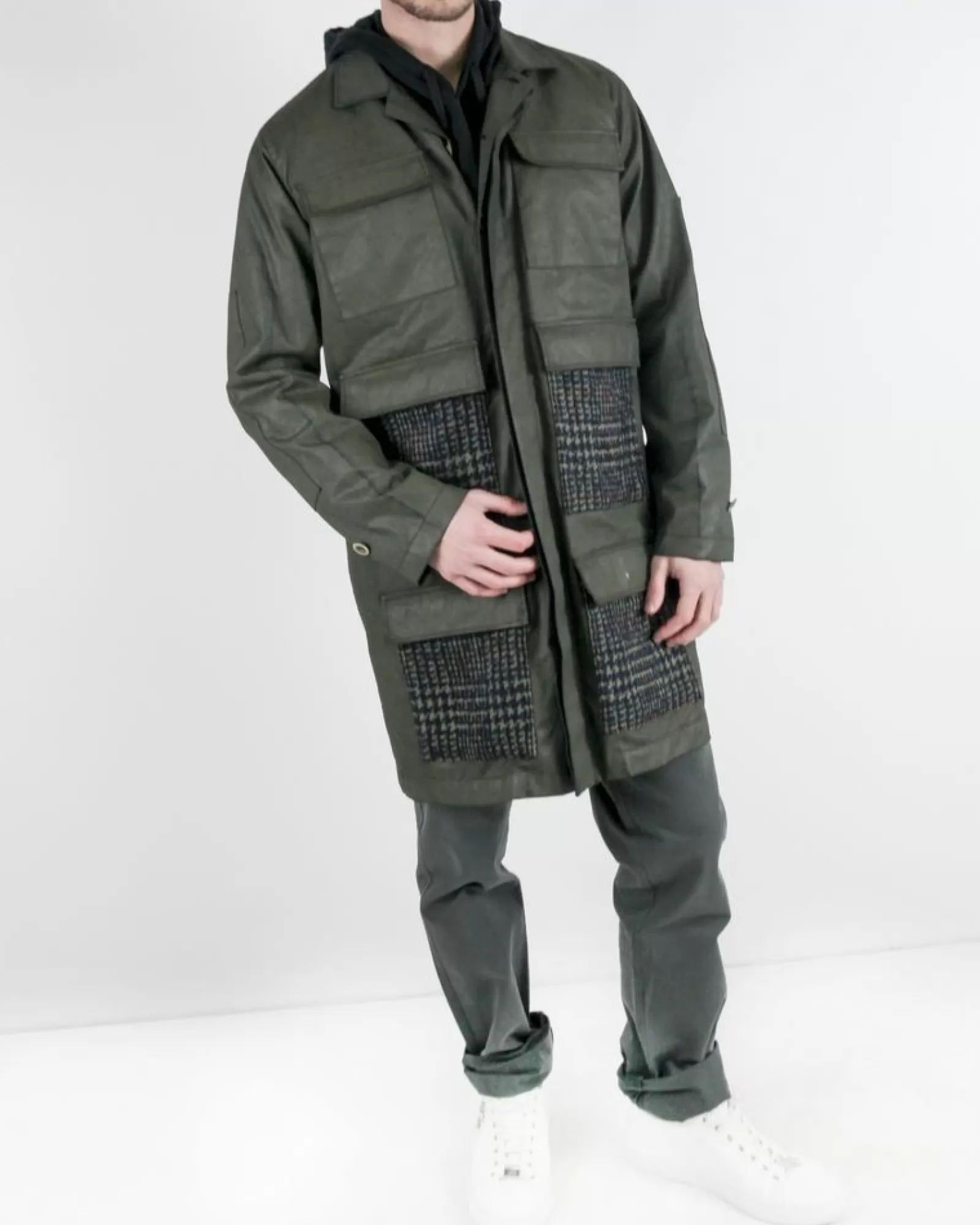 La Piscine Paris Manteau à poches en tweed Luca Roda Kaki Online