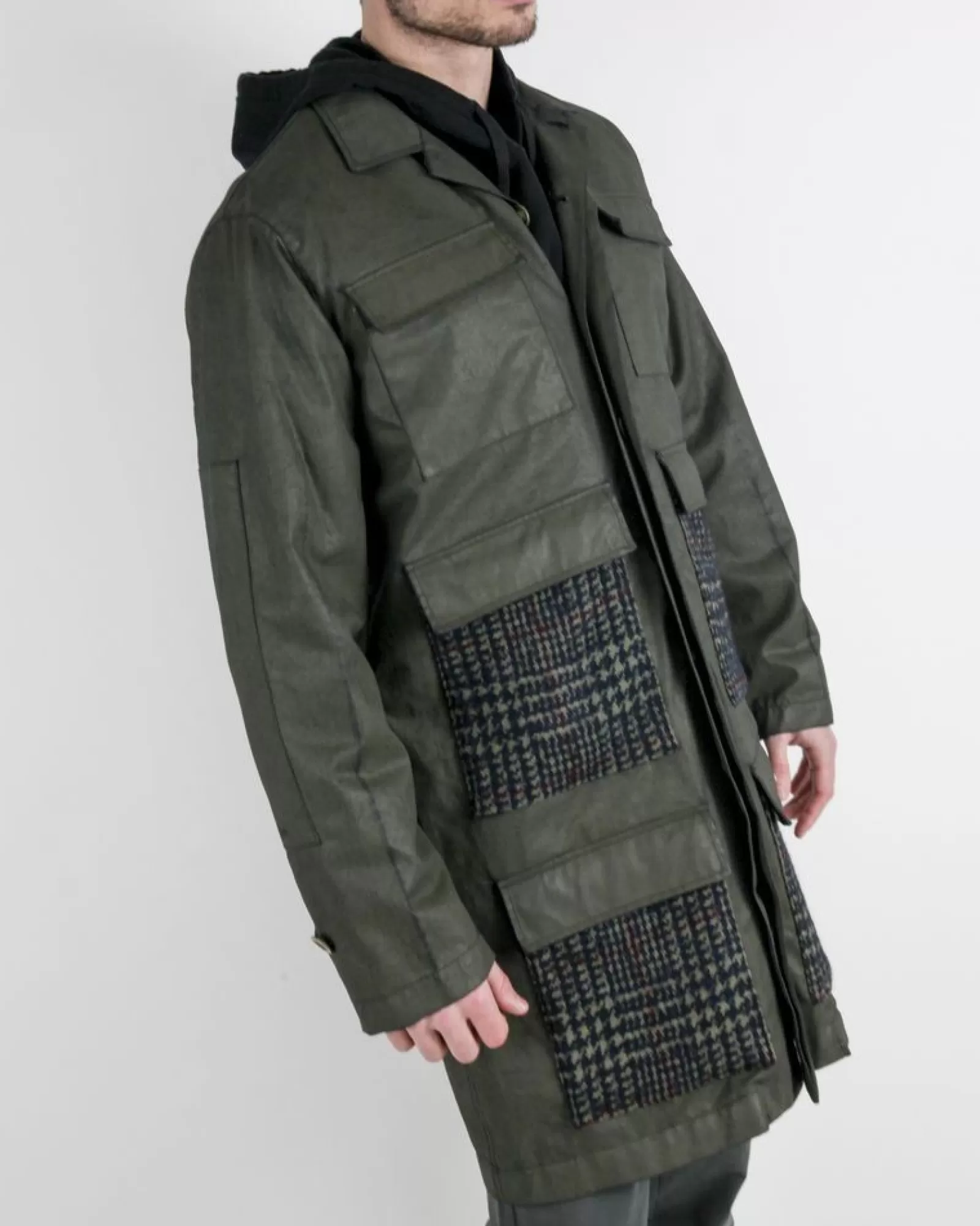 La Piscine Paris Manteau à poches en tweed Luca Roda Kaki Online