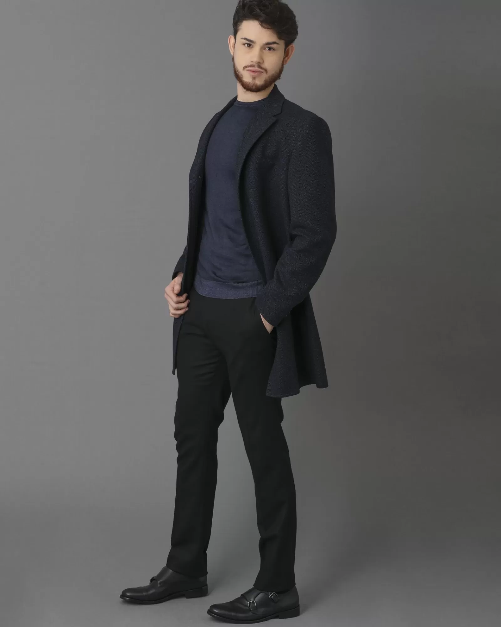 La Piscine Paris Manteau en laine à imprimé chevron Nino Danieli Bleu Flash Sale